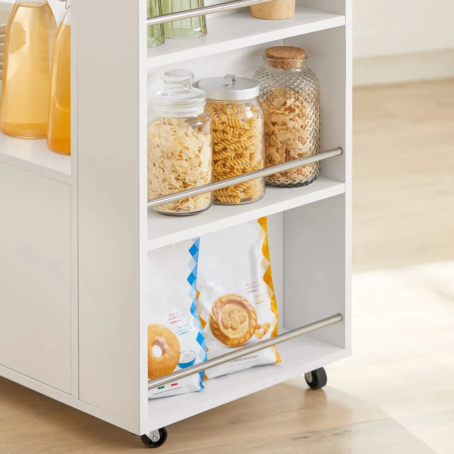 SoBuy FKW113-WN Wyspa kuchenna Stolik Barek Kuchenny Wózek Barek Mikrofalową na Kółkach Szafka Mobilna Kredens (Biały)