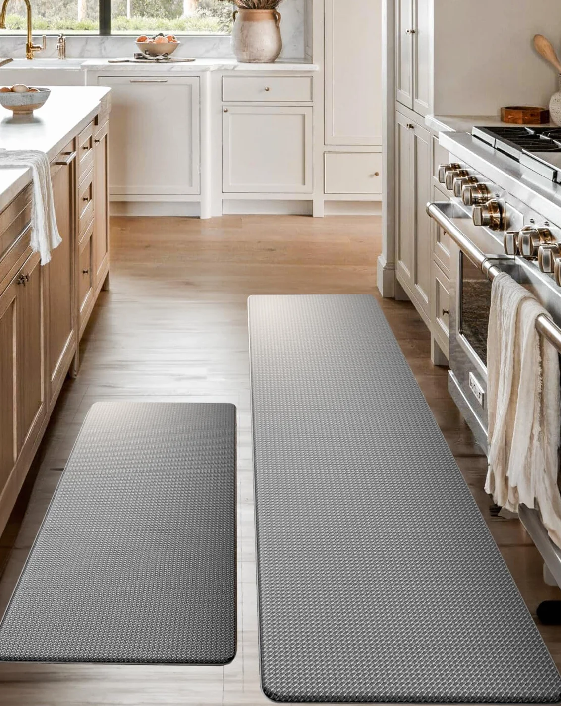 Homergy zestaw 2 mat kuchennych antyzmęczeniowych – pianka memory 10 mm | Ergonomiczne, wodoodporne, antypoślizgowe, łatwe czyszczenie | Dom & biuro – Szary Latarniowy – 44×77 cm i 44×150 cm
