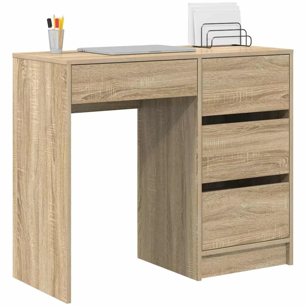 Biurko dąb Sonoma materiał drewnopochodny 90 x 37,5 x 75 cm z szufladą miejsce do przechowywania do domu, biura, gabinetu, ergonomiczne, zajmuje mało miejsca