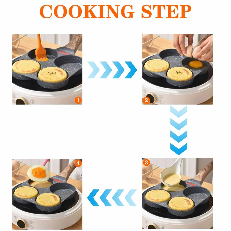 CEWROM Patelnia do naleśników, patelnia Pankache Aluminiowa patelnia do naleśników, nieprzywierająca patelnia do omletu z 4 foremkami, do smażonych jajek do hamburgerów, stków, jajek smażonych