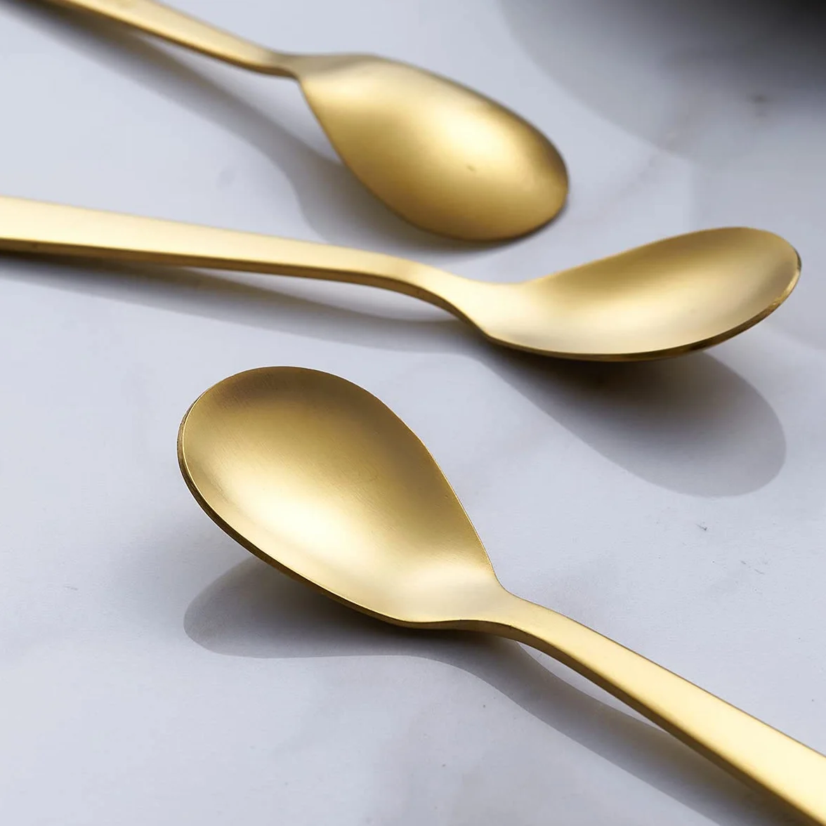 Matowe złote łyżki do espresso Demitasse, łyżeczki do kawy ze stali nierdzewnej, satynowe wykończenie, mini łyżeczki do herbaty, łyżki do cukru, 11,9 cm, zestaw 6 sztuk