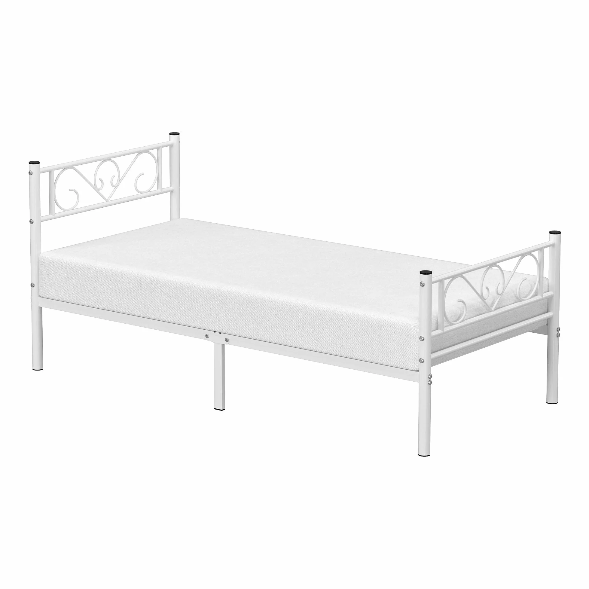 VASAGLE Łóżko 1-osobowe, metalowe pojedyncze łóżko, odpowiednie do materacy 190 x 90 cm, łatwy montaż, do małych przestrzeni, pokoju gościnnego, pokoju młodzieżowego, białe, RMB061W01