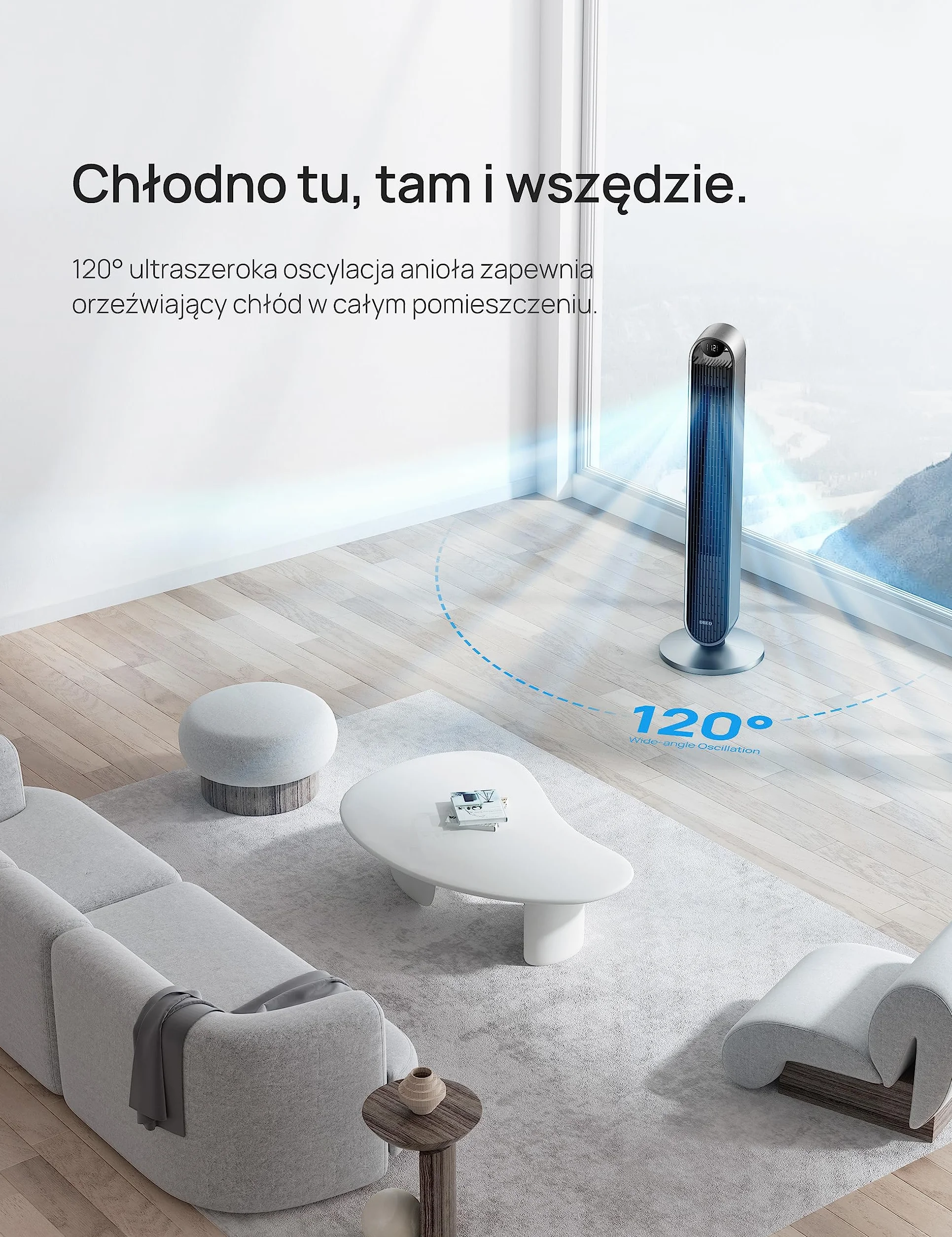 Dreo Wentylator wieżowy z pilotem zdalnego sterowania, cichy mobilny wentylator z timerem i oscylacją 120°, 106 cm tower fan z timer do 12 godzin, 4 tryby 12 prędkości, 36 W, Czarny
