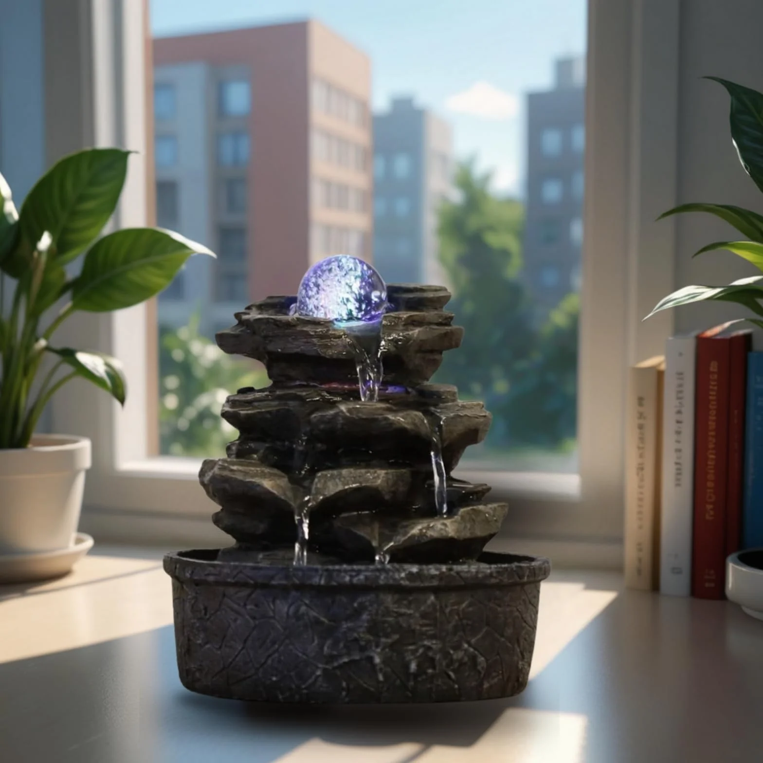 Zen Light Little-Rock Fontanna Dekoracyjna, Ciemnobrązowy, 20 x 20 x 23 cm