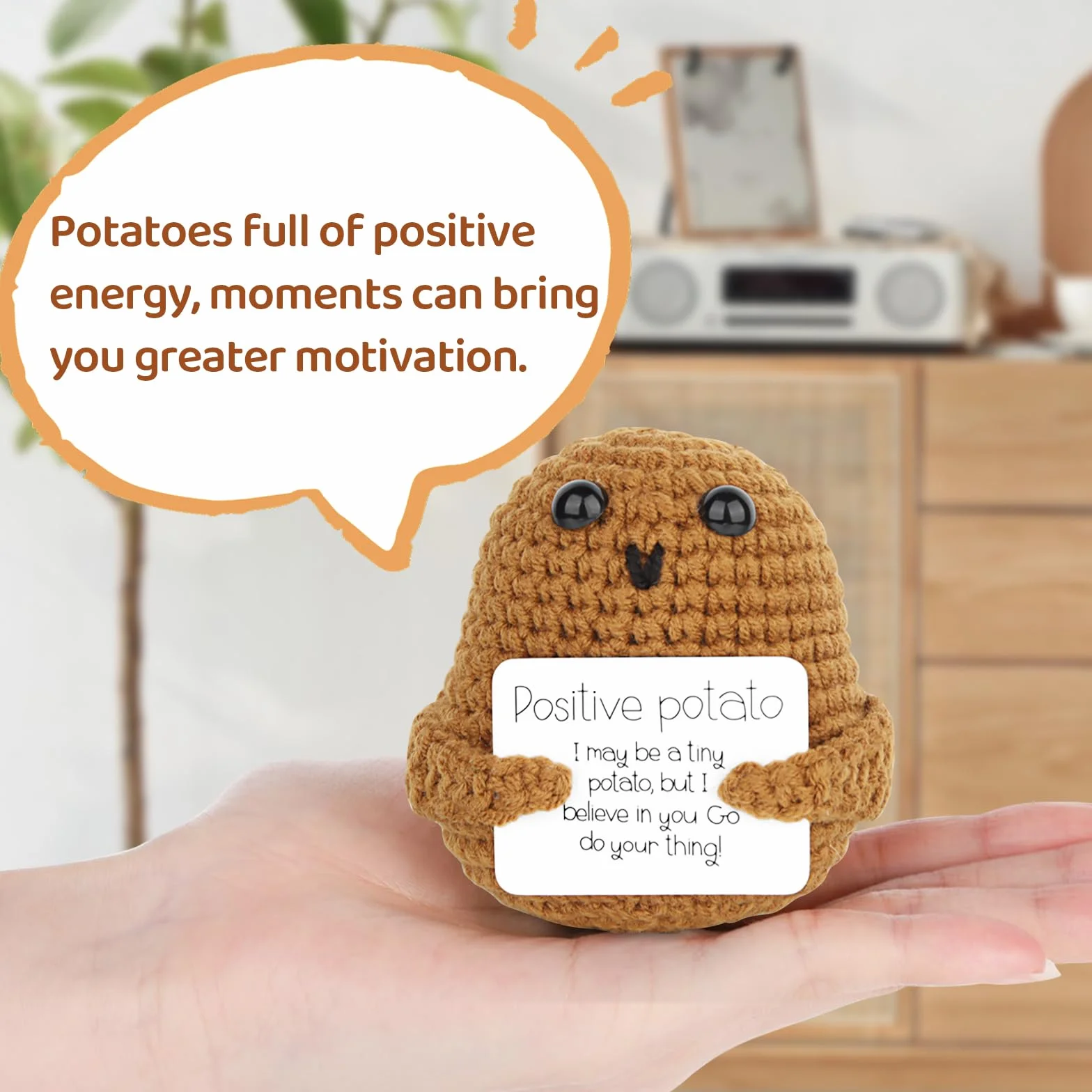 Powmag Positive Potato Pocket Hug, lalka ziemniaczana z włóczki do robienia na drutach, zabawne, kreatywne słodkie lalki ziemniaczane dla przyjaciół, prezenty imprezowe do dekoracji i zachęty