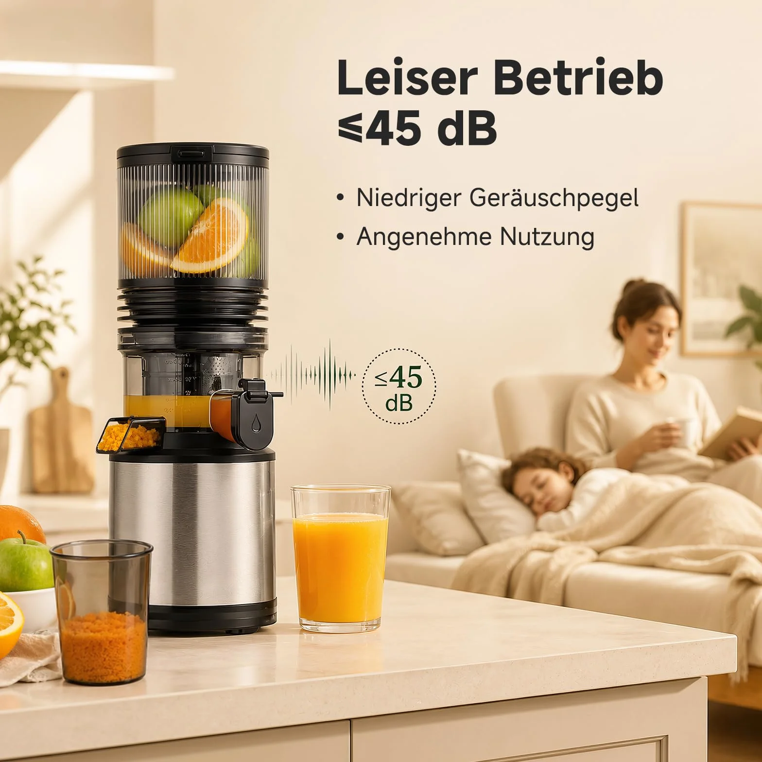 AMZCHEF Wyciskarka wolnoobrotowa do soków, szeroki otwór wsadowy 158 mm i komora na składniki 2 l do domowych soków, 55 obr./min, silnik DC 250 W do 45 dB, 3-stopniowa filtracja ze stali nierdzewnej | Do całych owoców i warzyw, łatwa do czyszczenia, zimna