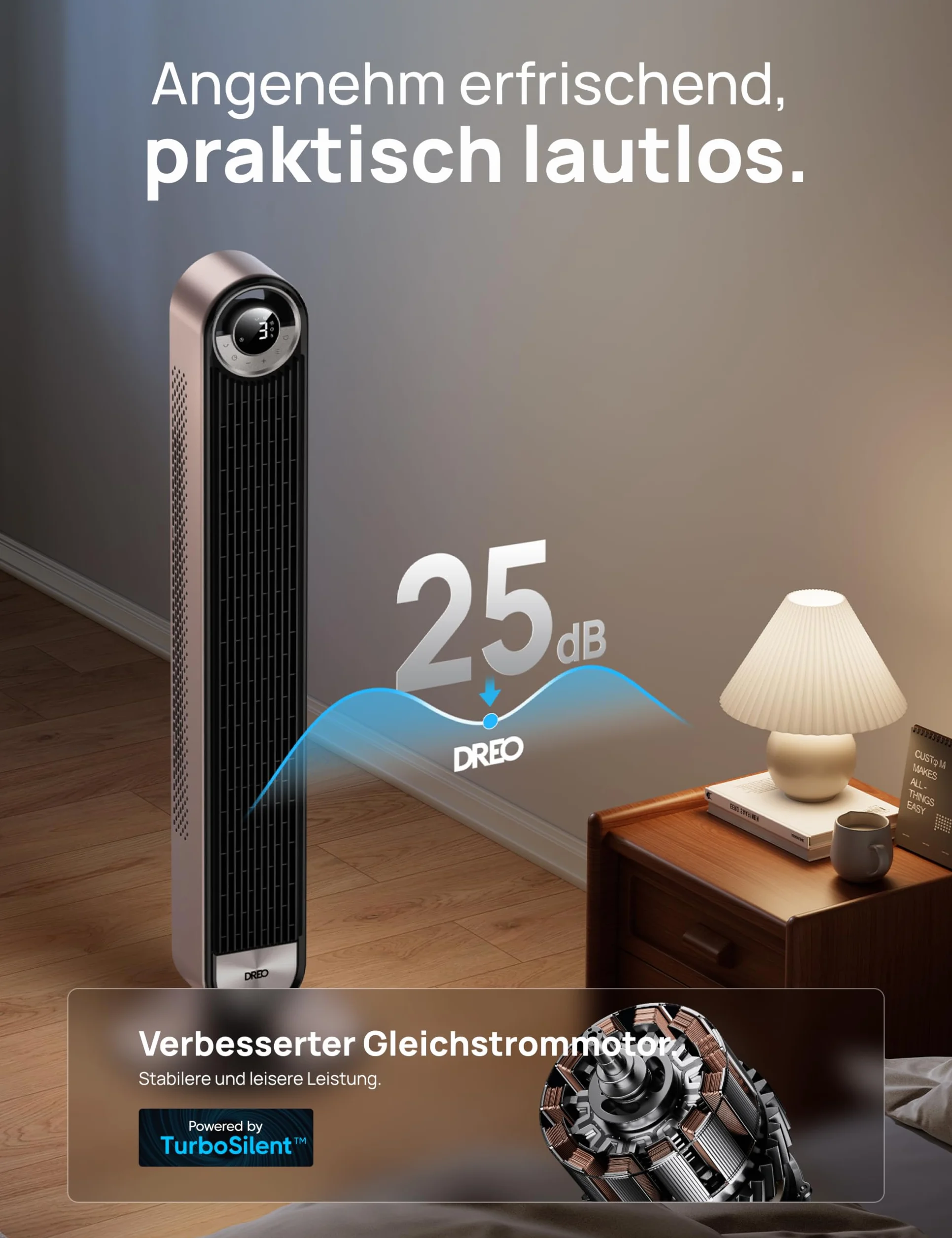 Dreo 42-Calowy Inteligentny Wentylator Wieżowy, 6 Prędkości Chłodzenia, Cichy do Sypialni, Oscylujący 90°, WiFi ze Sterowaniem Głosowym, 12-Godzinny Timer