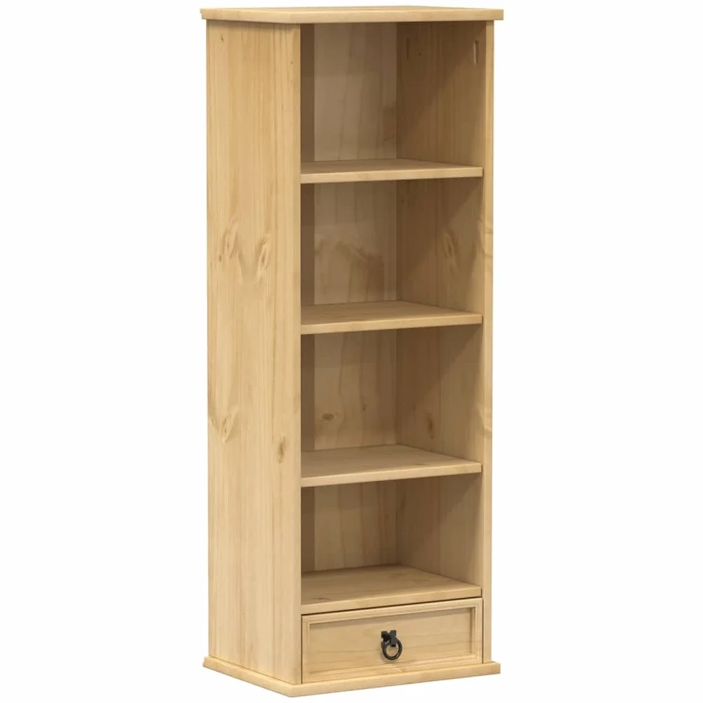 Générique Szafka na płyty CD 40 x 30 x 110 cm z litego drewna sosnowego, szafka do przechowywania płyt CD z szufladą i otwartymi przegródkami na DVD, wielofunkcyjna półka do biura lub sypialni