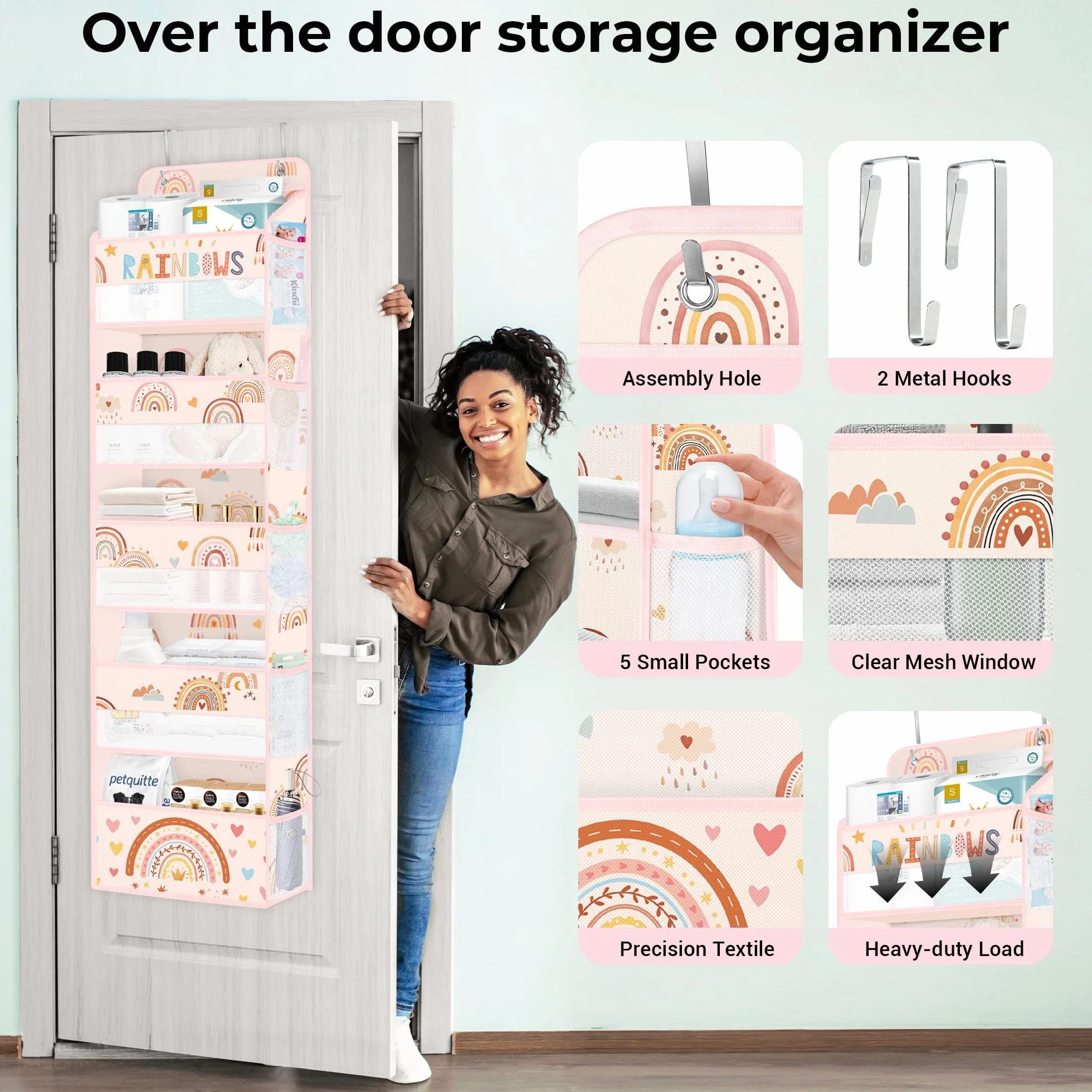 Clastyle Organizer na drzwi z przezroczystą kieszenią 20 kg półka wisząca