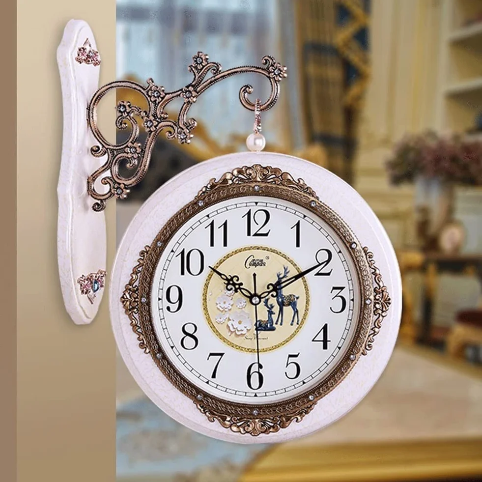 Zegar ścienny vintage europejski styl dwustronny obrotowy retro zegar na stację dwustronny zegar do salonu sypialni kuchni kawiarni gabinetu hoteli dekoracja ścienna