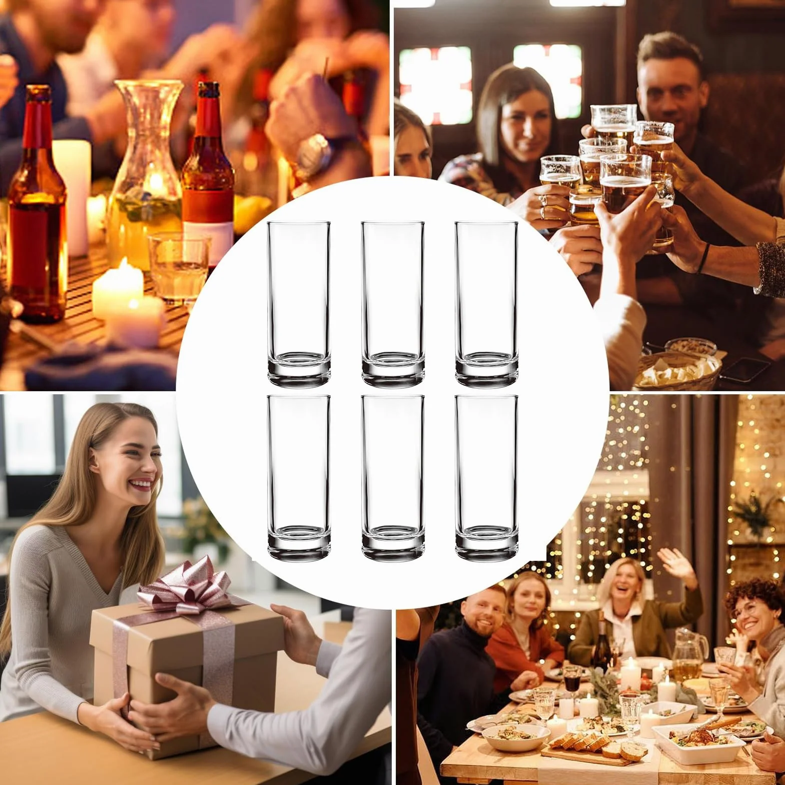 Szklanki do wody, wysokie szklane kubki o pojemności 290 ml, wielokrotnego użytku, naczynia do picia, 6 sztuk, do domu, przy basenie, na zewnątrz, patio, koktajl, whisky, lód, herbatę, wino,