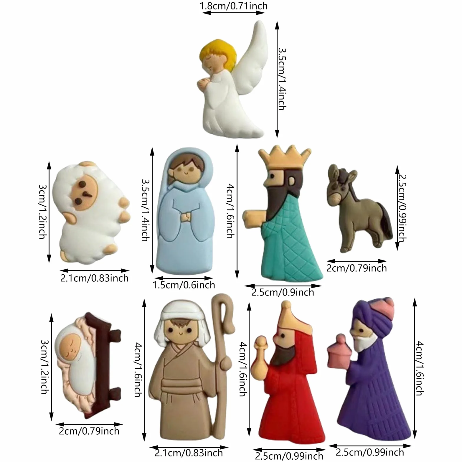 Łatki do szopki bożonarodzeniowej z PVC, miniaturowe figurki, ozdoby świąteczne, zawieszki, zestaw 9 sztuk
