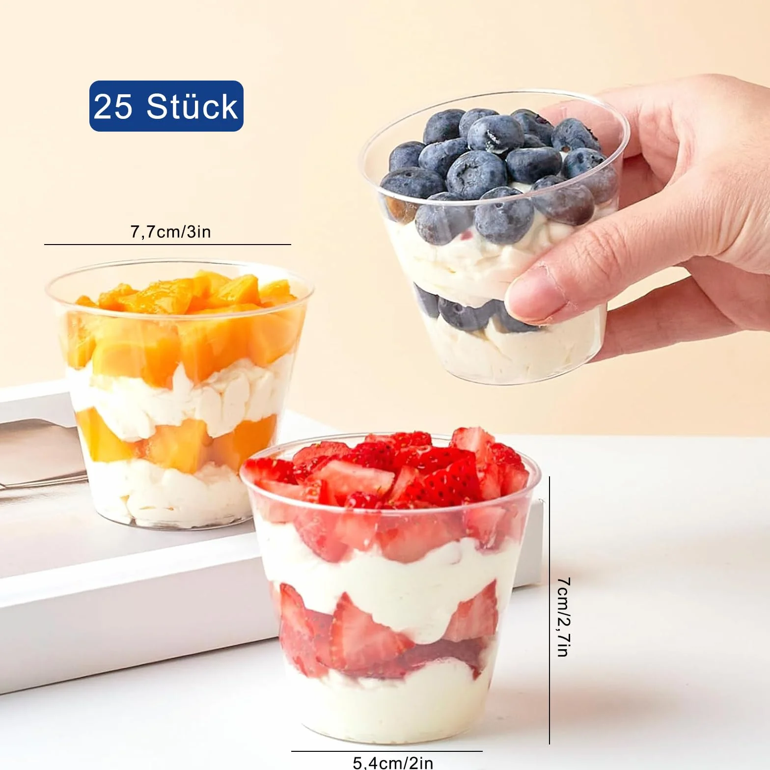 25 sztuk kubków deserowych z 25 łyżeczkami, 6.7 OZ / 200ML kieliszki, szklanki deserowe wielokrotnego użytku do lodów, jedzenia, deserów, imprez, pikników