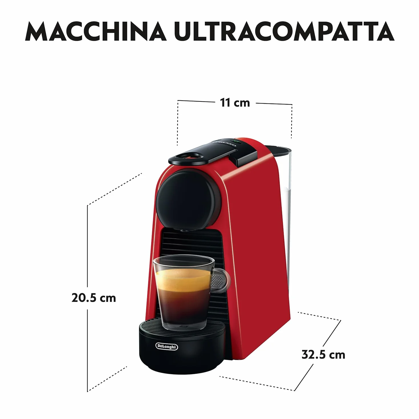 Nespresso De'Longhi Essenza Mini EN 85.R ekspres do kawy na kapsułki, zestaw 7 kapsułek w różnych smakach, ciśnienie pompy 19 bar, oszczędność miejsca, 0,6 l, czerwony