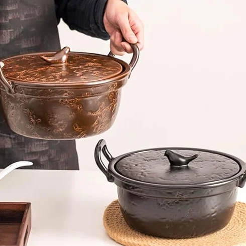 Ceramiczny garnek do zapiekania z pokrywką, wielofunkcyjne naczynia do gotowania gulaszu i zupy do kuchni, idealny do domowych zup i gulaszów