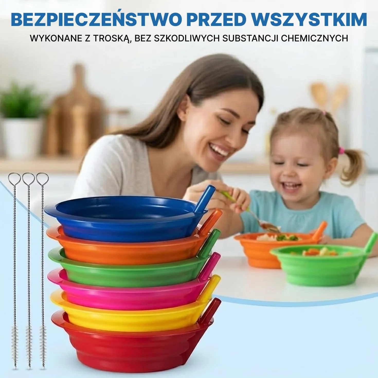 Miski na płatki ze słomkami dla dzieci, zestaw 170-590 ml, plastikowe miski wielokrotnego użytku bez BPA, z wbudowanymi słomkami, dla dzieci i dzieci, nadają się do mycia w zmywarce i
