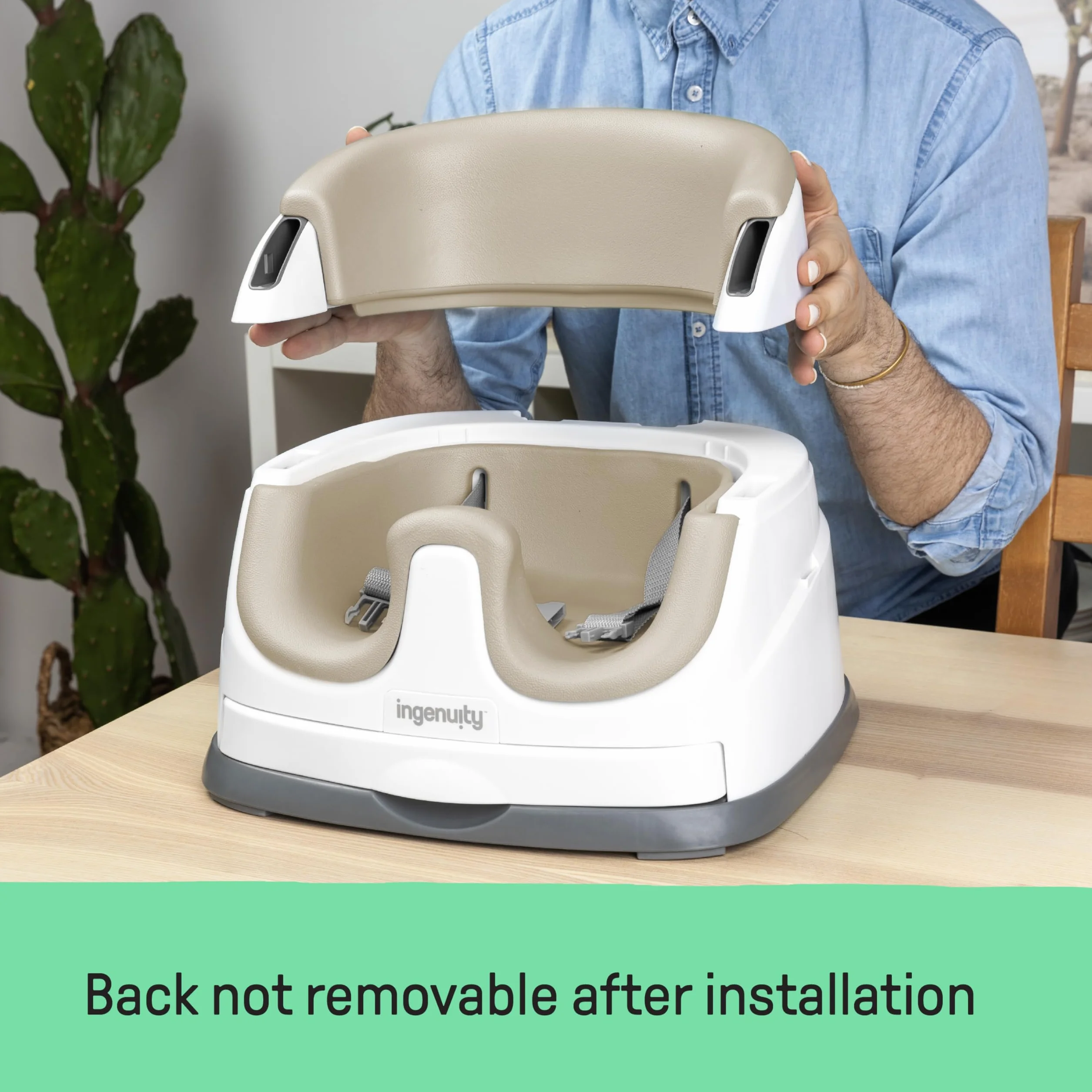 Ingenuity Baby Base 2 w 1, fotelik dziecięcy w kolorze kaszmirowym, fotel podwyższający, siedzisko do jadalni i karmienia dla małych dzieci, łatwe do czyszczenia, ze zdejmowaną i samoskładującą się tacą, dla dzieci od 6 miesięcy