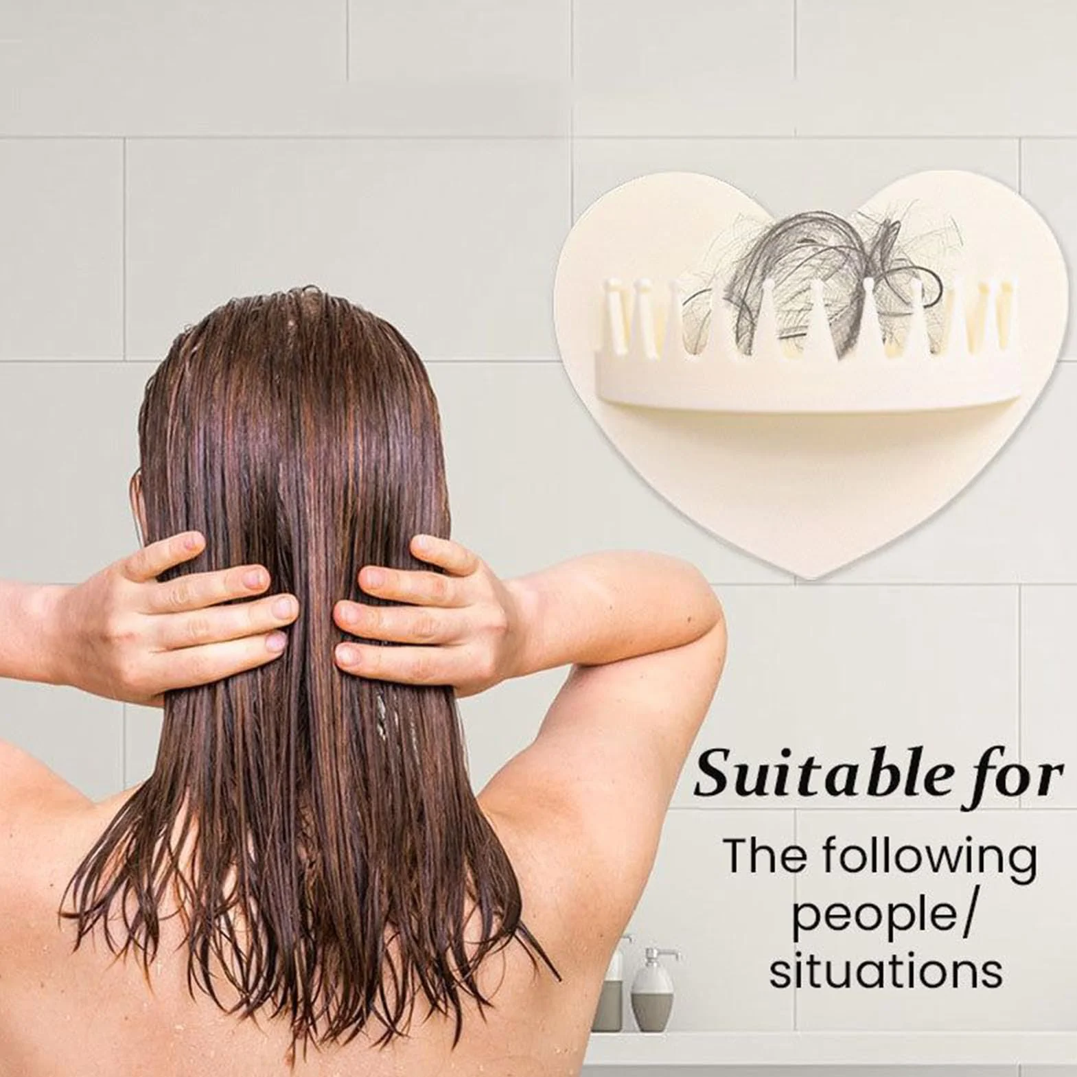 Suction Cup Hair Catcher - Wall Shower Trap | 3.9x4.72in Reusable Silicone Hair Grabber with Heart Design for Bathroom, Shower, Sink, Girls Wife Girlfriend Indoor Home