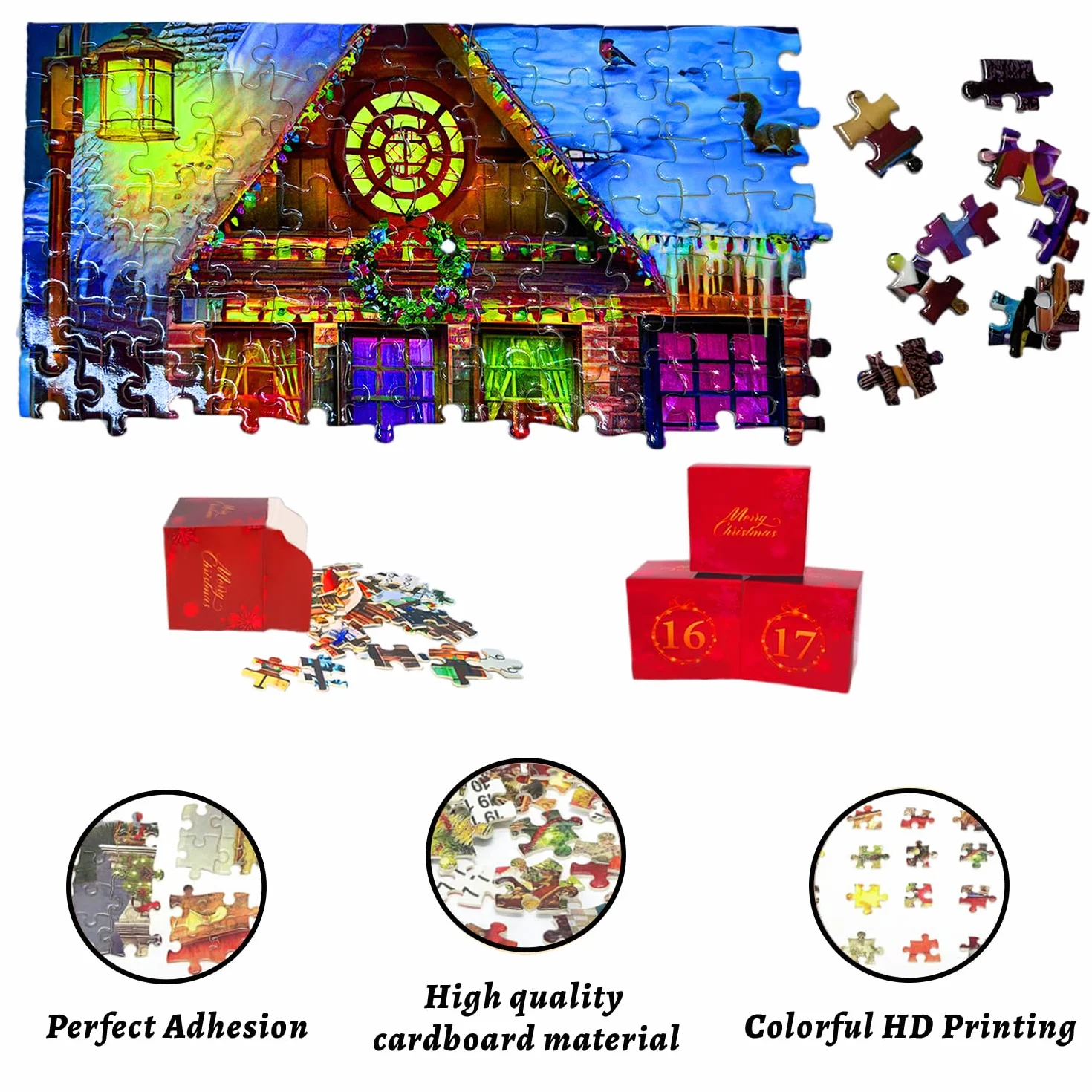 Kalendarz adwentowy z puzzlami 2024, kalendarz adwentowy DIY zabawki, 24-dniowy odliczanie na prezent świąteczny dla dzieci i dziewcząt puzzle Świętego Mikołaja 1008 sztuk (Święty Mikołaj)