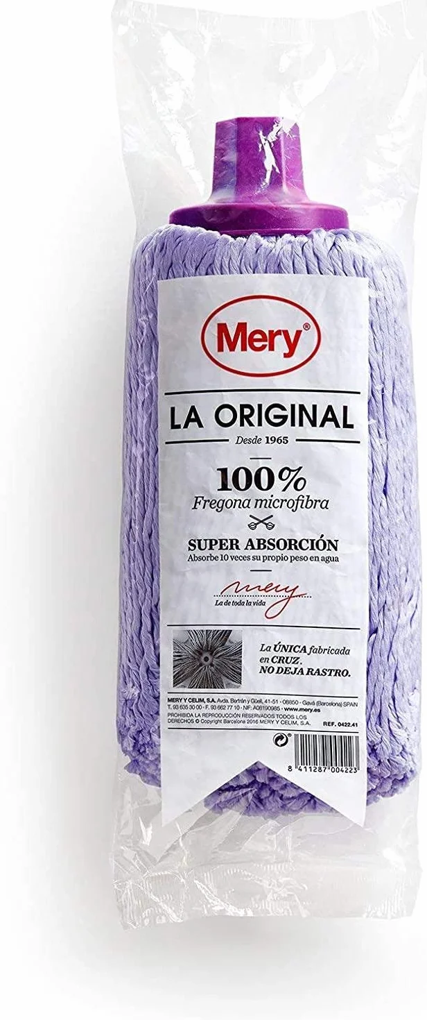 Mery | Mop z mikrofibry | Super chłonny mop | Bardzo duża głowica | Nie pozostawia śladów | Wykonany z krzyżem | Większa trwałość | Uniwersalny gwint | Kolor: liliowy, 22 cm