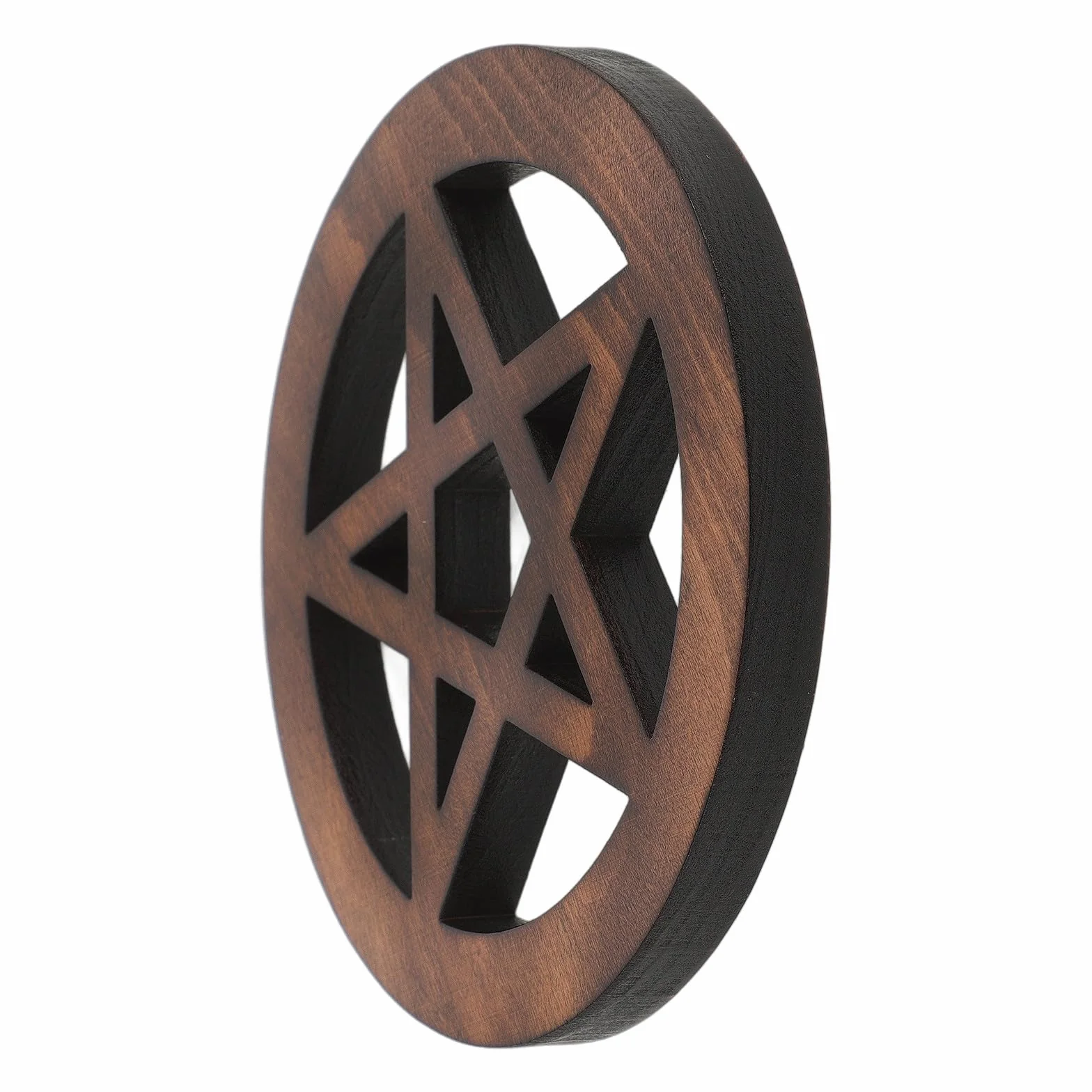 Drewniany Pentagram Dekoracyjny Ołtarz Pogański Wicca Artystyczna Płytka Ścienna Trwała Figurka Biurko i Półkę Uniwersalna Ozdoba Metafizyczna Do Rytuałów Jasnobrązowa