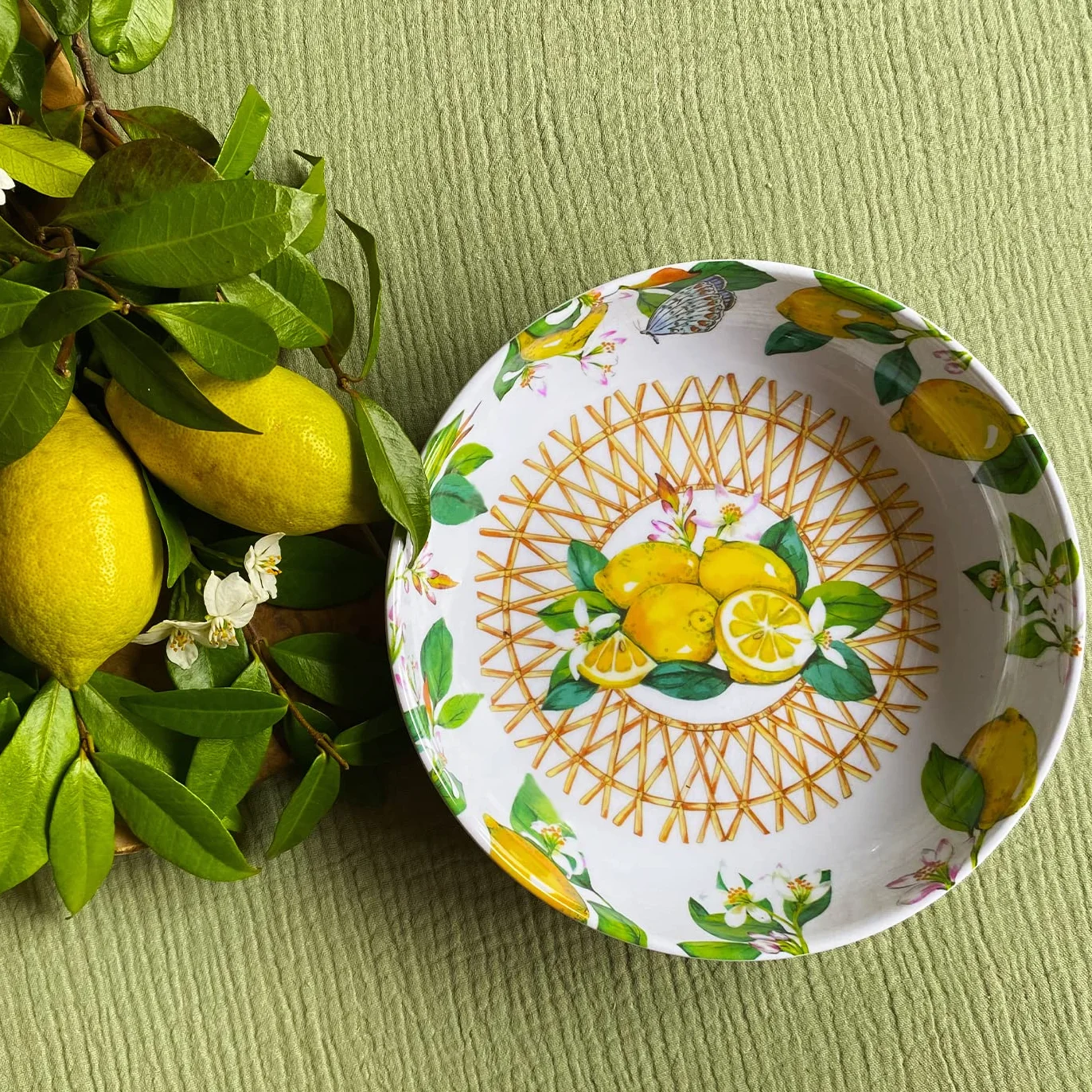 Les Jardins de la Comtesse - Idealny talerz do zupy lub makaronu - melamina - Capri - Ø 20 cm - Żółte cytryny - Kolekcja Quasi-Nietłukące się zastawy stołowej MelARTmine