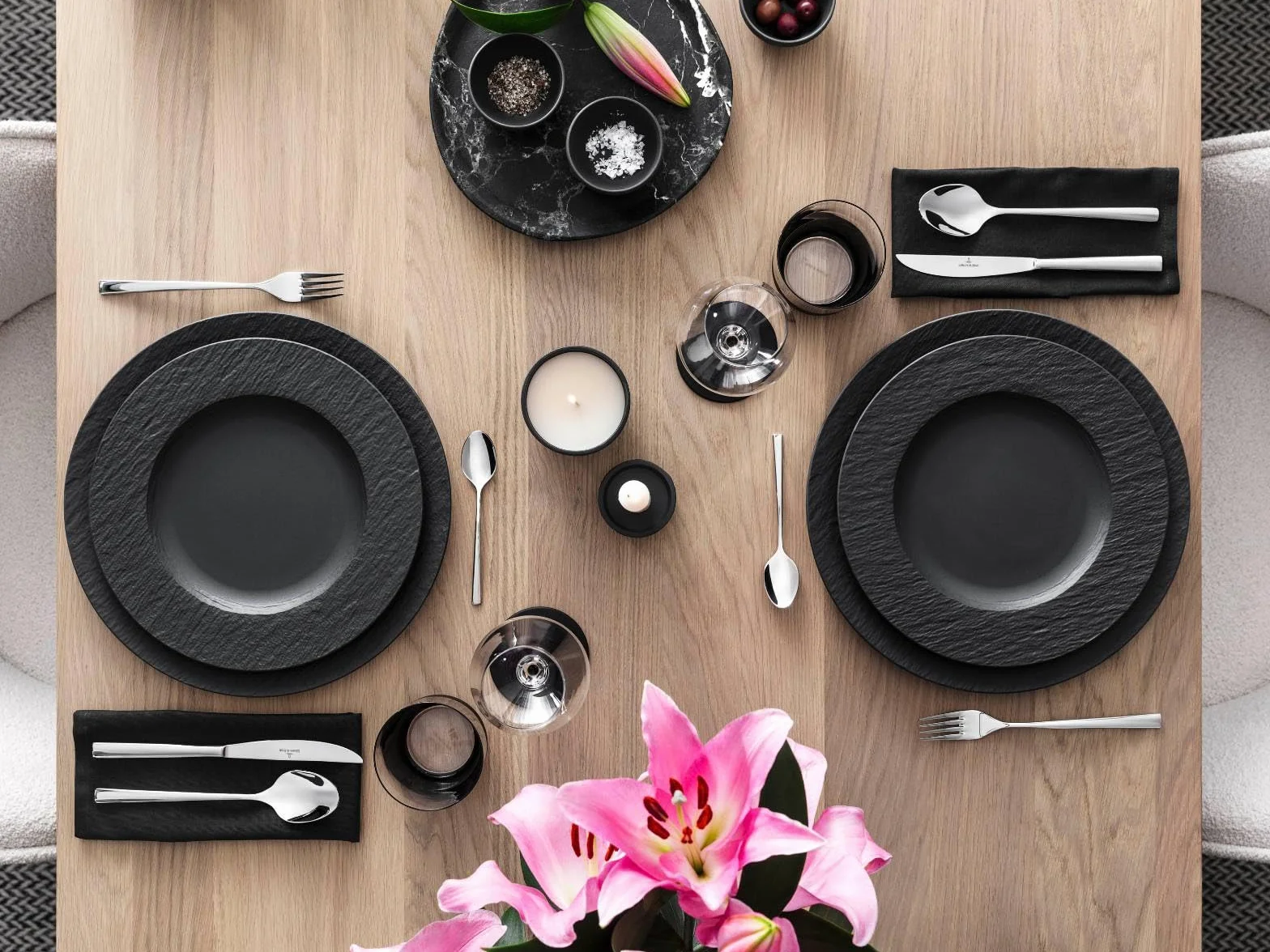 Villeroy & Boch – Manufacture Rock talerze do makaronu, 6 talerzy, porcelana Premium, można myć w zmywarce, można używać w kuchence mikrofalowej, kolor czarny