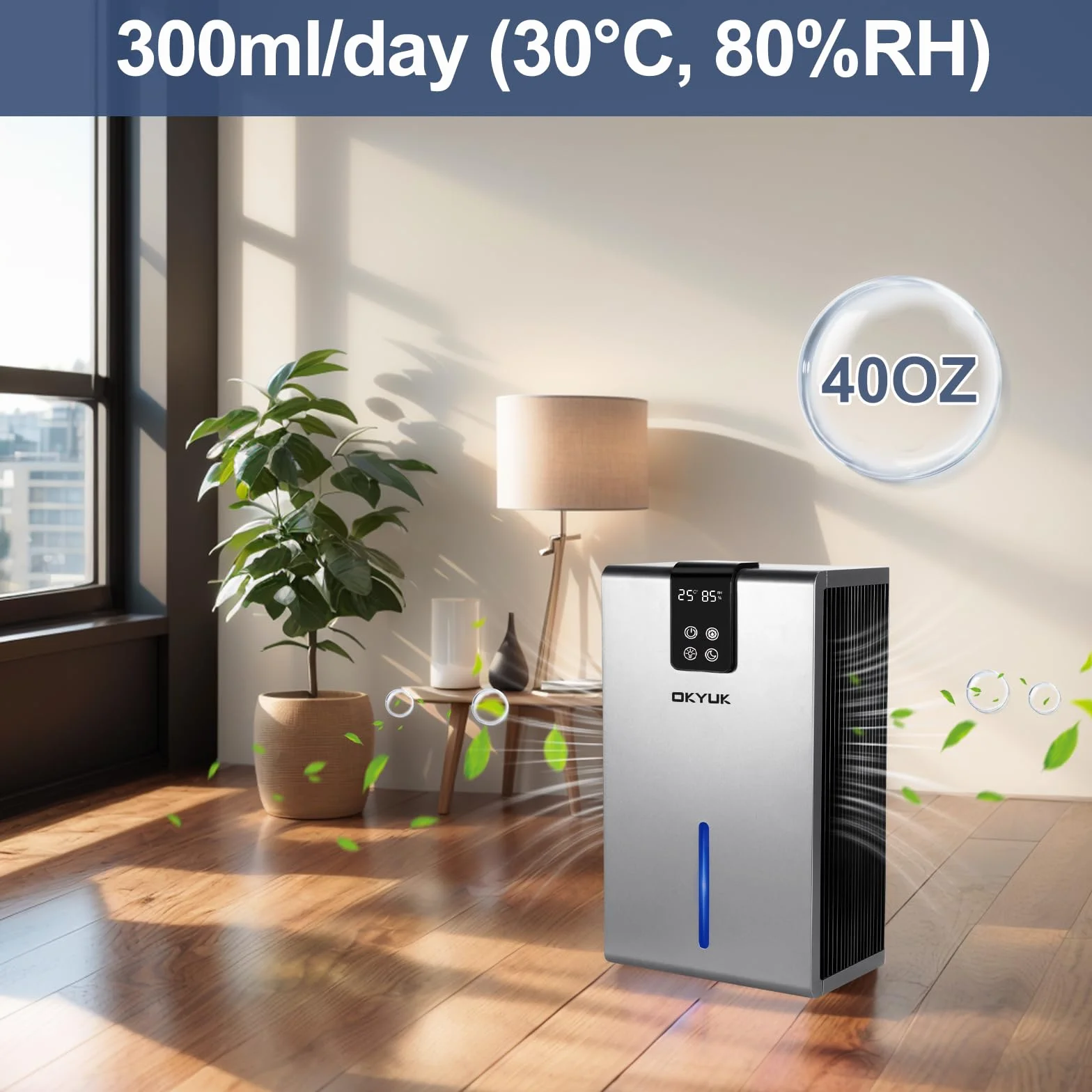 Elektryczny osuszacz powietrza 2700 ml, osuszacz powietrza do domu z automatycznym wyłączaniem, 7-kolorowe światło LED, idealny do kampera, łazienki, sypialni, piwnicy (kolor szary)