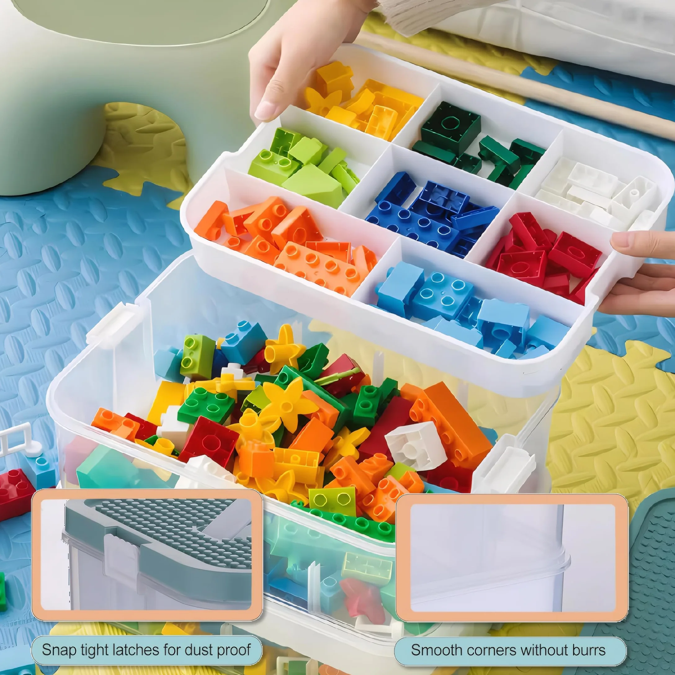 Pudełka do przechowywania, przezroczyste pudełko-organizer na zabawki, układane w stos pudełka do przechowywania Lego z pokrywką, uchwytem, plastikowy pojemnik z wieloma przegródkami do przechowywania