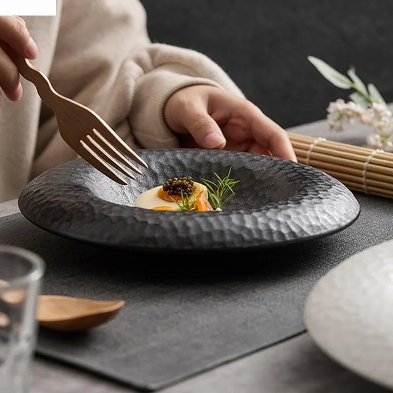 Tekstura Ceramiczny Talerz Głęboki Talerz Deserowy Talerz Sałatkowy Talerz Makaronu Talerz Zimnego Dania Zastawa Stołowa Talerze Obiadowe (B 10.8 Cala)