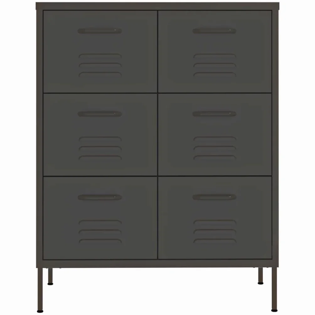 Antracyt stalowa komoda z 6 szufladami, 80 x 35 x 101,5 cm, szafka do przechowywania i biura, prowadnice kulkowe, pełne wyciąganie, stabilna i wytrzymała, nośność 20