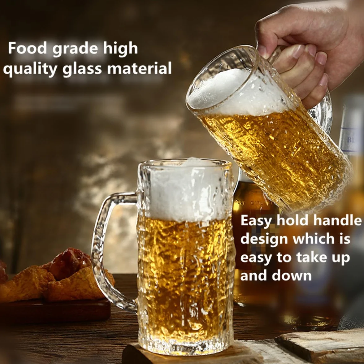 Szklanka do piwa w pubie - 485 ml, zestaw 2 sztuk, zestaw upominkowy do piwa, duże kubki do piwa, wysokiej jakości szkło, kubki ze wzorem lodowca