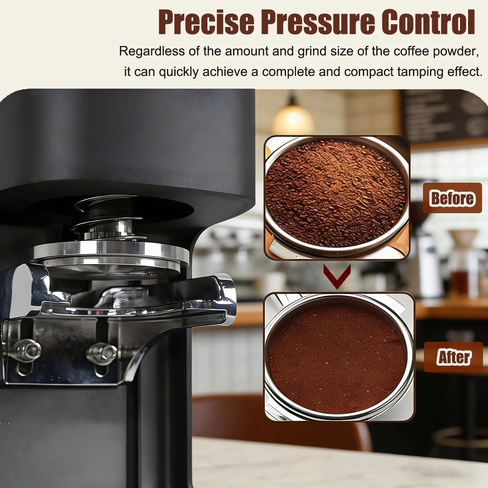 Ubijak do Kawy 58 Mm, Automatyczna Elektryczna Prasa do Kawy Ziarnistej Espresso, Nacisk 5-30 Kg, Regulowany Czas Ubijania od 1 do 3 Black-Threaded