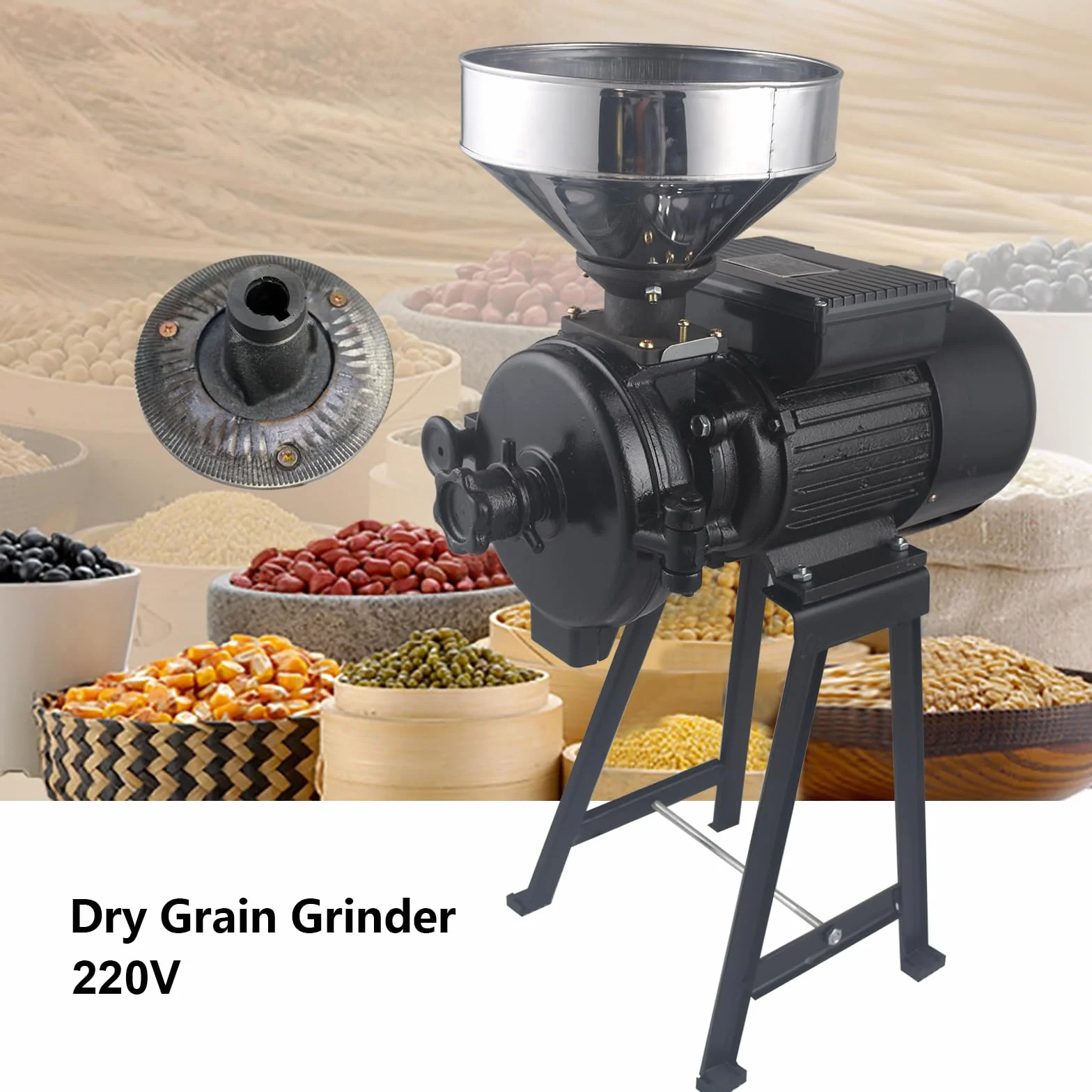 Elektryczny młynek do ziarna, młynek do ziarna, młynek do karmy, z lejkiem do ryżu, soi, 2200 W