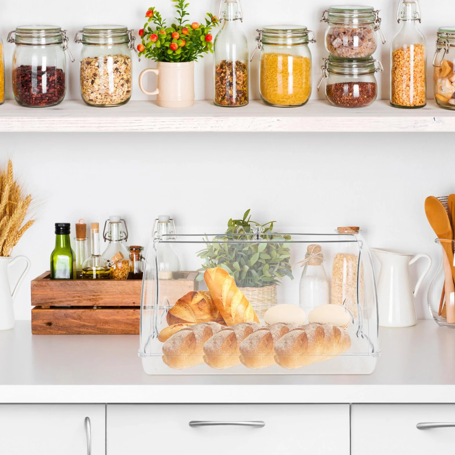 Generic Hermetyczny Pojemnik Chleb z Rolowanym Wieczkiem Plastikowy Pojemnik Do Przechowywania Domowego Chleba Bułek Ciastek i Muffinek Praktyczny Organizer Blaty Kuchenne i Restauracje