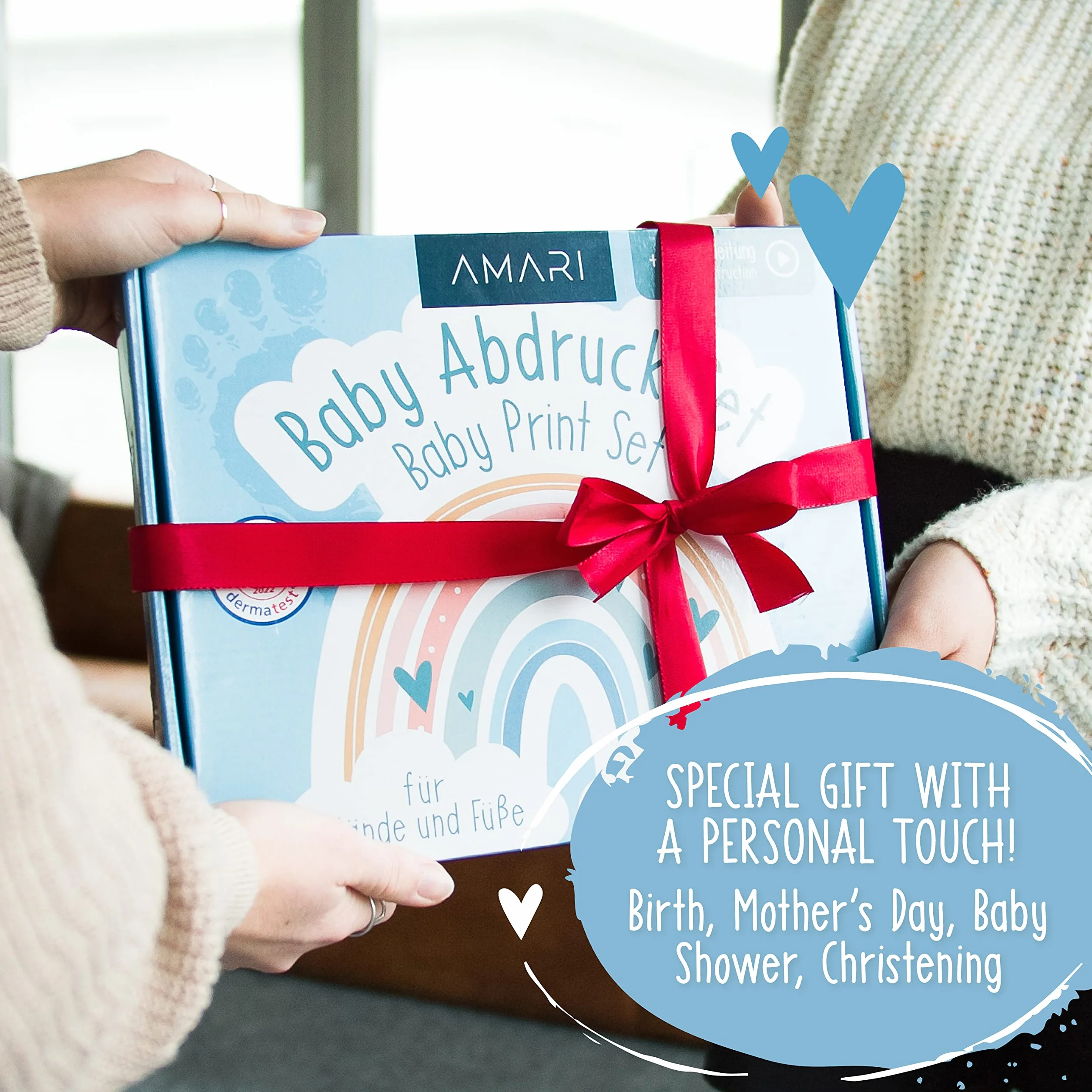Amari Zestaw odciski gipsowe dla niemowląt z ramką na zdjęcia - prezent dla dziecka - baby shower (tęczowy)