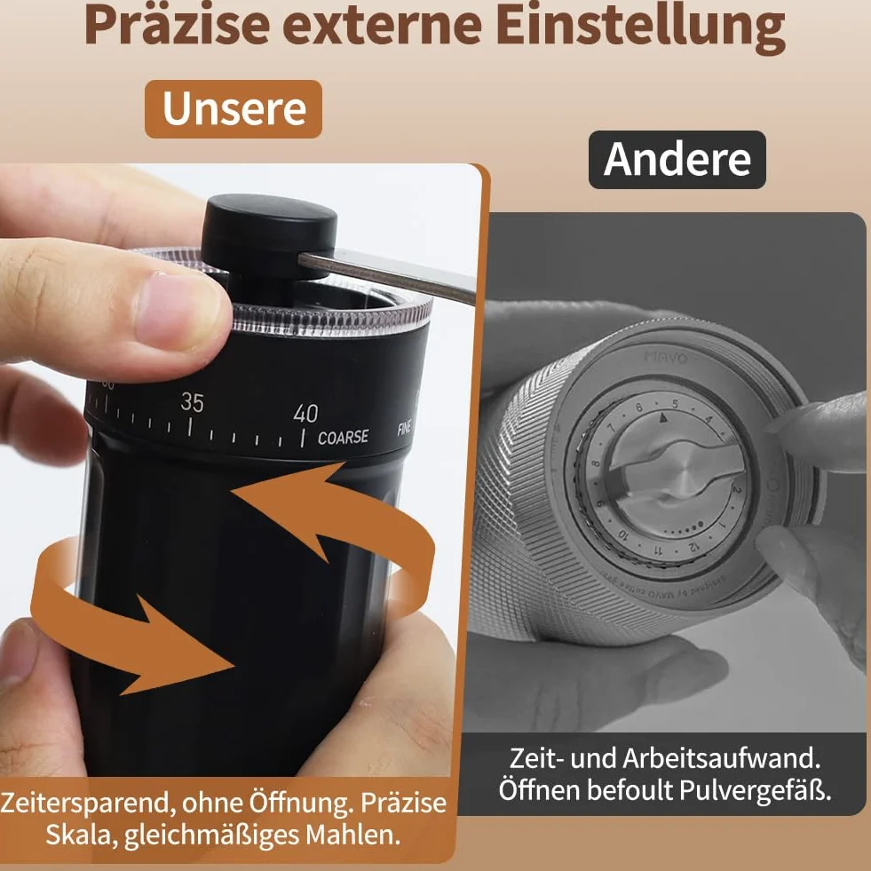 ręczny młynek do kawy, ręczna młynek do kawy w kolorze czarnym, ręczny młynek do kawy z ceramicznym mechanizmem mielącym, 40-stopniowa regulacja, do Aeropress, Espresso, Pour Over, French