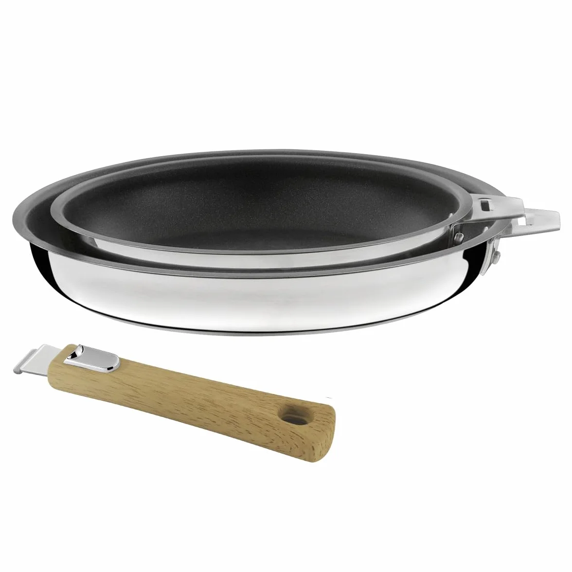 CUISINOX - Malice - 2 patelnie 2 i 24 cm z powłoką ceramiczną i uchwytem z jasnego drewna - Spód sandwich - Kompatybilny ze wszystkimi kuchenkami indukcyjnymi - Stal nierdzewna 18/1 - Wykończenie na