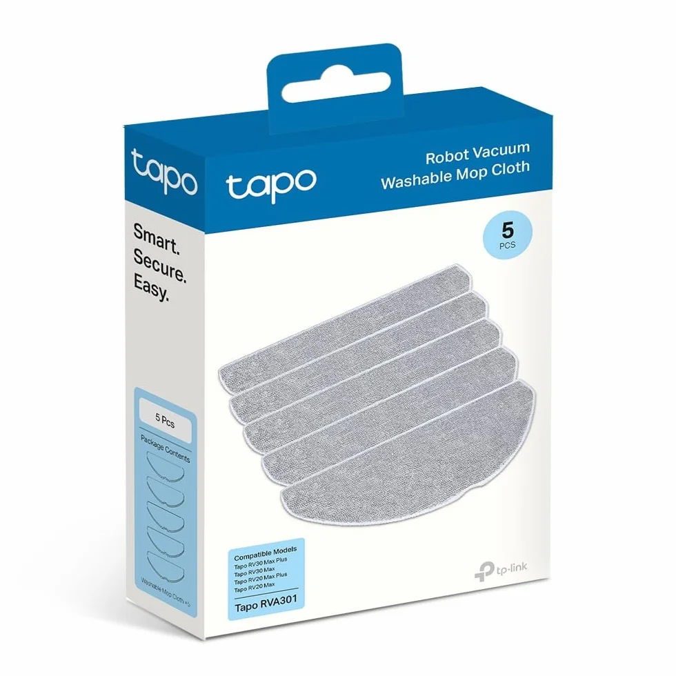 TP-Link Tapo RVA301 | Zestaw 5 zmywalnych ściereczek mopujących do robota sprzątającego | Kompatybilny z RV30 Max Plus, RV30 Max, RV20 Max Plus, RV20 Max