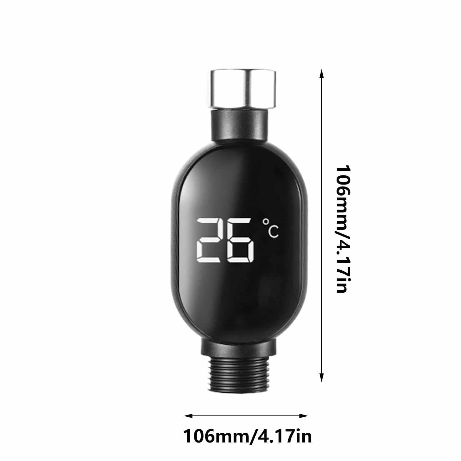 Shower Temperature Gauge, Led Water Thermometer, Instant-Read Digital Display, Waterproof Modern Design, Hotel Bathroom Kitchen Use, 0–99? 1/2 Inch Connector, Silver, 1 Piece