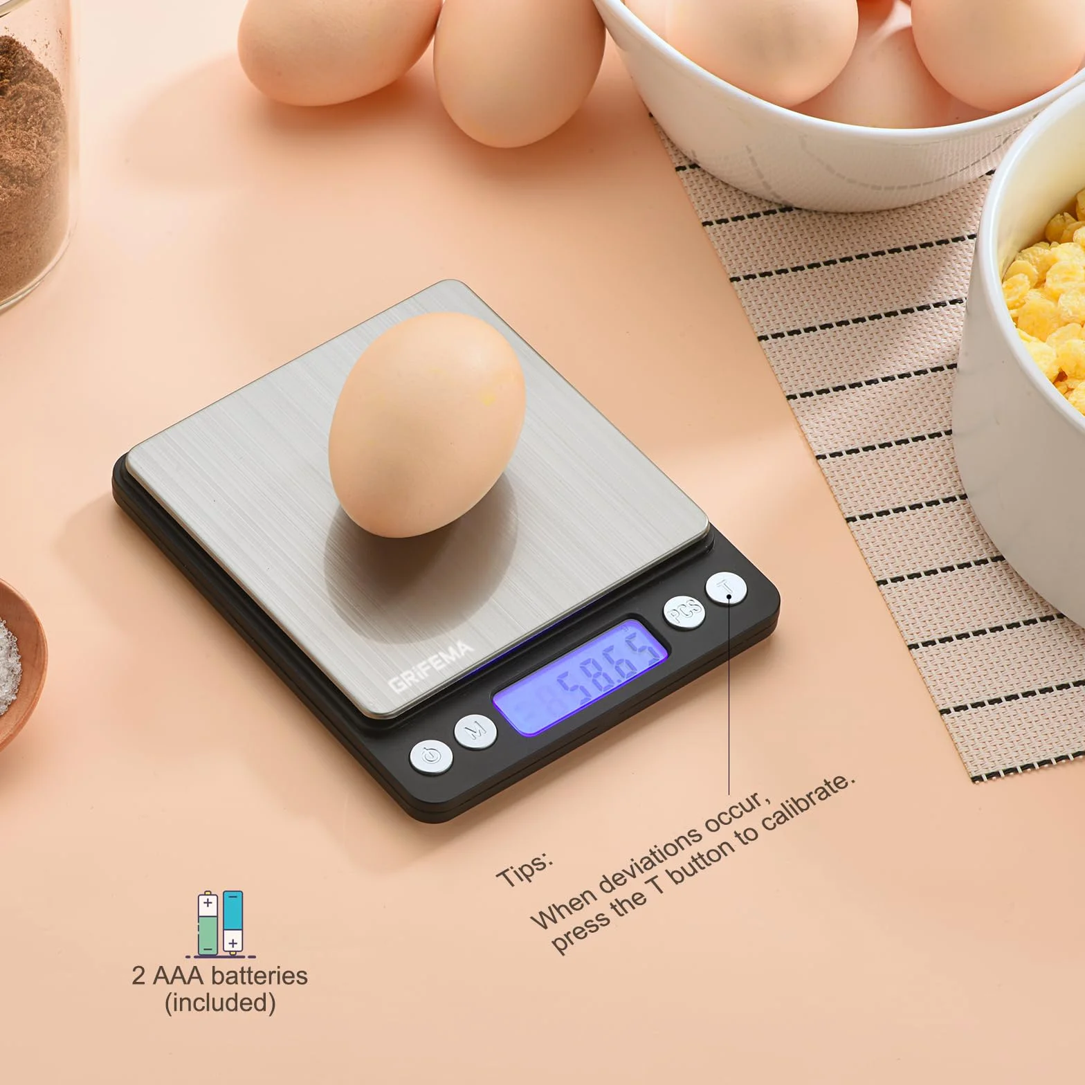 Grifema GA2003 Báscula De Cocina Con Pantalla LCD, Digital, Balanza Con Tapa, Acero Inoxidable (Exclusivo En Amazon), 0.01-500 g
