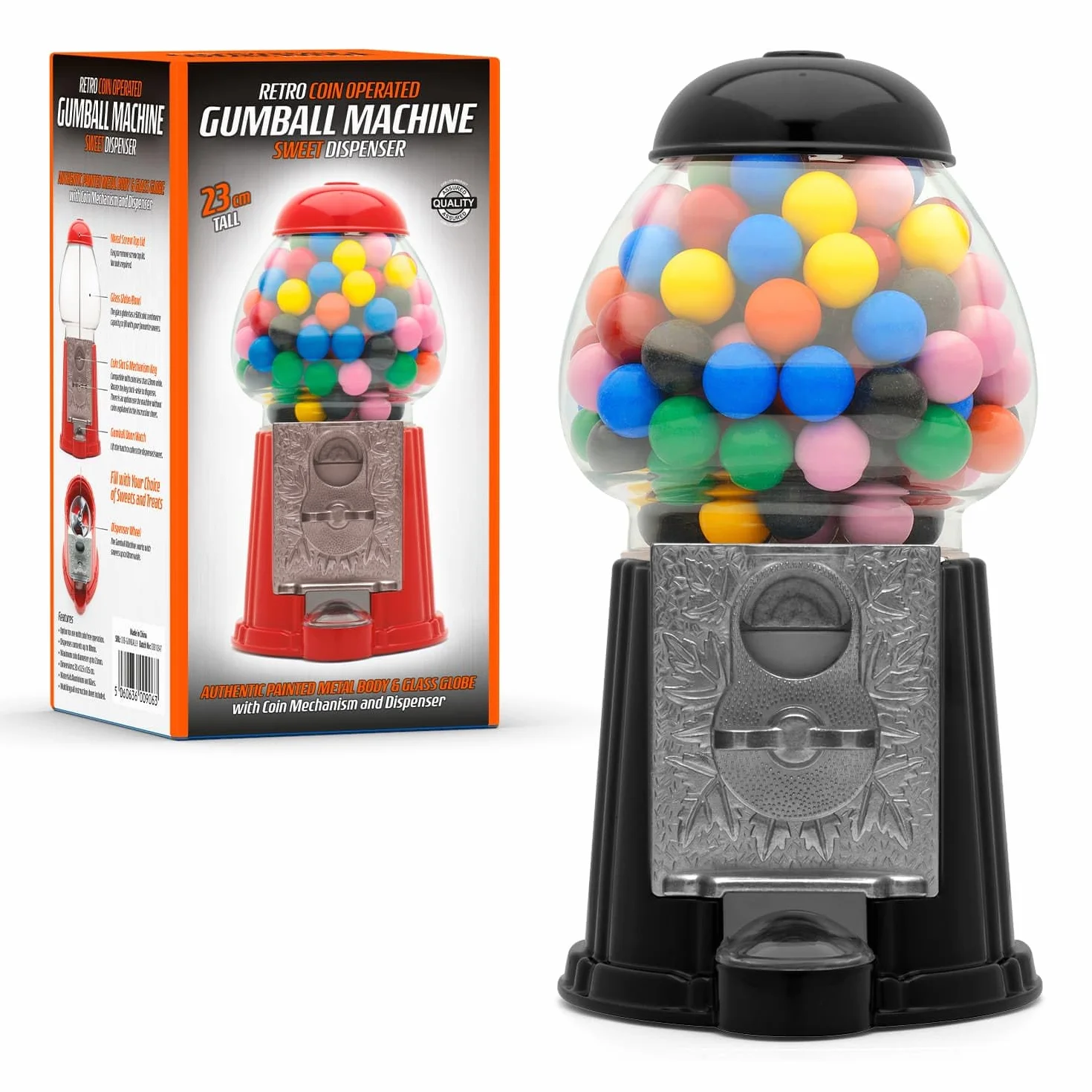 CKB LTD Gumball Machine Retro Sweet Dispenser Skarbonka na monety Przechowywanie Skarbonka na pieniądze Moneta obsługiwana skarbonka oszczędności H23cm (Mały rozmiar 23 x 12.5 x 11.5cm) (Czarny)