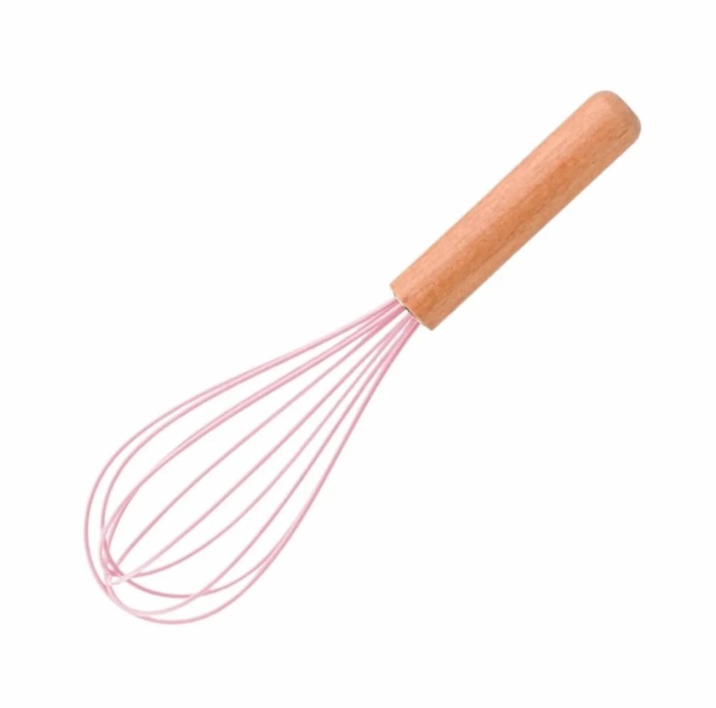 Trzepaczka Do Jajek Silikonowa Trzepaczka Do Jajek Ręczna Ręczna Drewniana Rączka Gotowanie Klasyczna Trzepaczka Do Jajek Balonowych Ubijaczka Do Jajek(Pink)