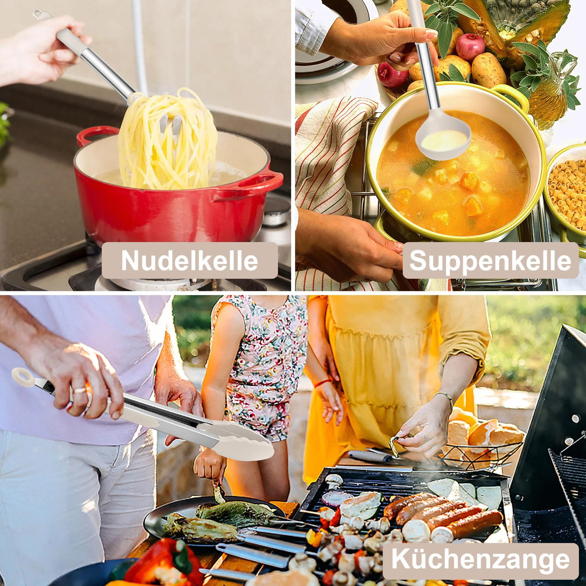 Zestaw przyborów kuchennych Joyfair, 7 sztuk, zestaw kuchennych narzędzi do gotowania, koloru khaki, antyprzywarczy, odporny na wysokie temperatury, łopatka do patelni, narzędzia kuchenne do gotowania
