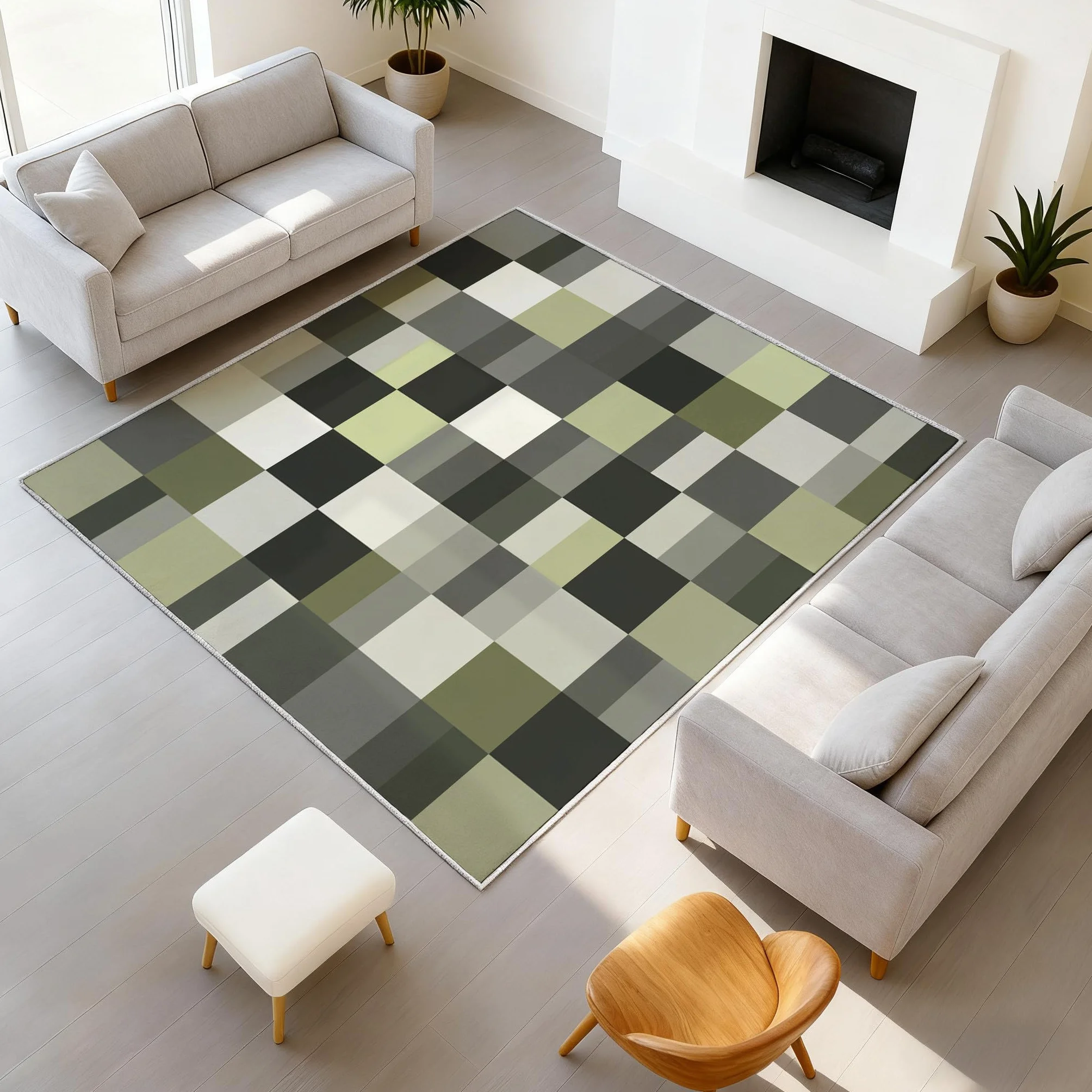 140 x 200 cm Klasyczny zielony dywan do salonu - wygodny i łatwy w pielęgnacji, kamuflaż abstrakcyjny kolorowy klocki dywan, miękka tekstura mikrofibry, dywan do salonu jadalnia sypialnia kuchnia