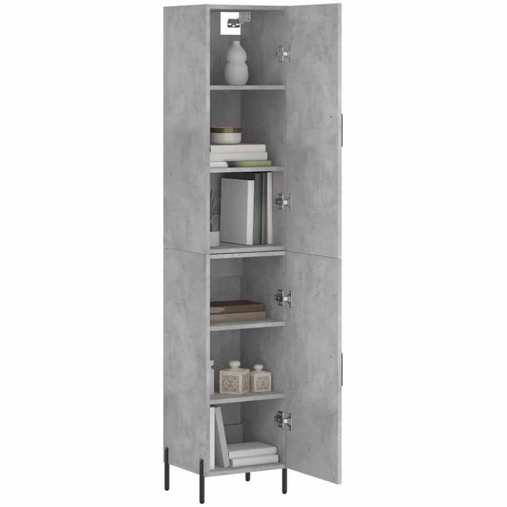 Générique Bufet wysoki szary betonowy 34,5 x 34 x 180 cm, szafka do przechowywania drewna inżynieryjnego z praktycznymi drzwiami i metalowymi nogami, wąska szafka do przechowywania dużej przestrzeni