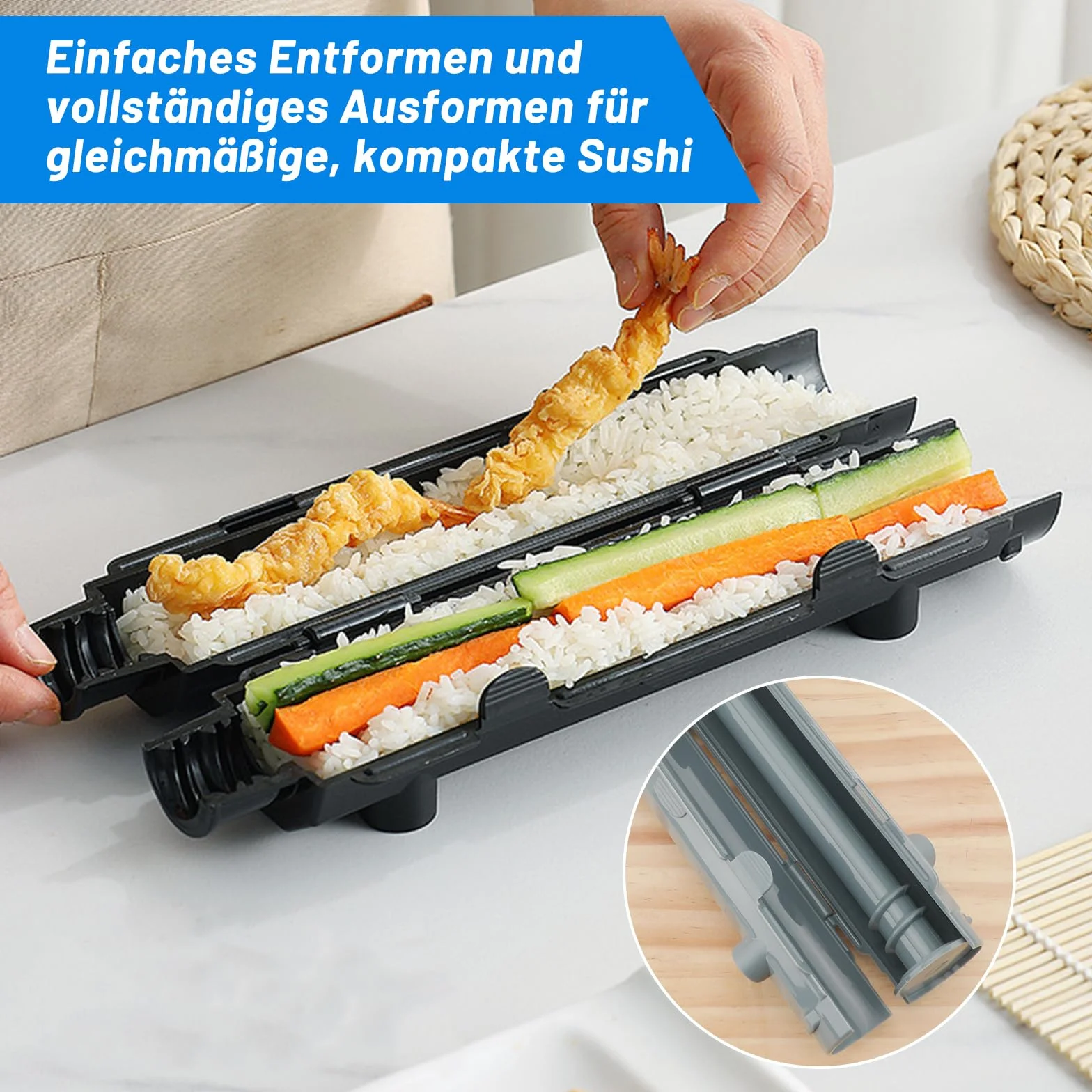 Zestaw do sushi z matą bambusową, forma, 2 szt., szare