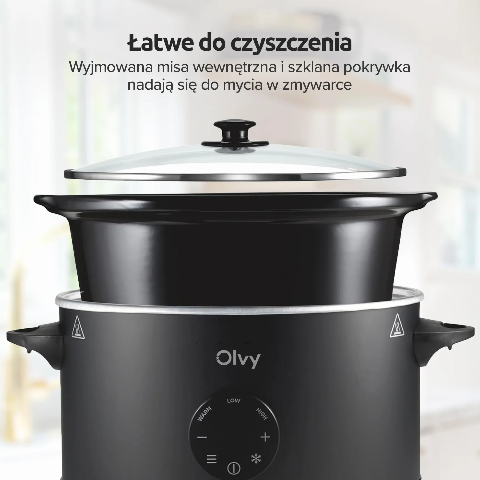 Olvy Slow Cooker 6 l Pro cyfrowy wolnowar z timerem, ekranem dotykowym, funkcja rozmrażania, 24 h, timer, 3 stopnie
