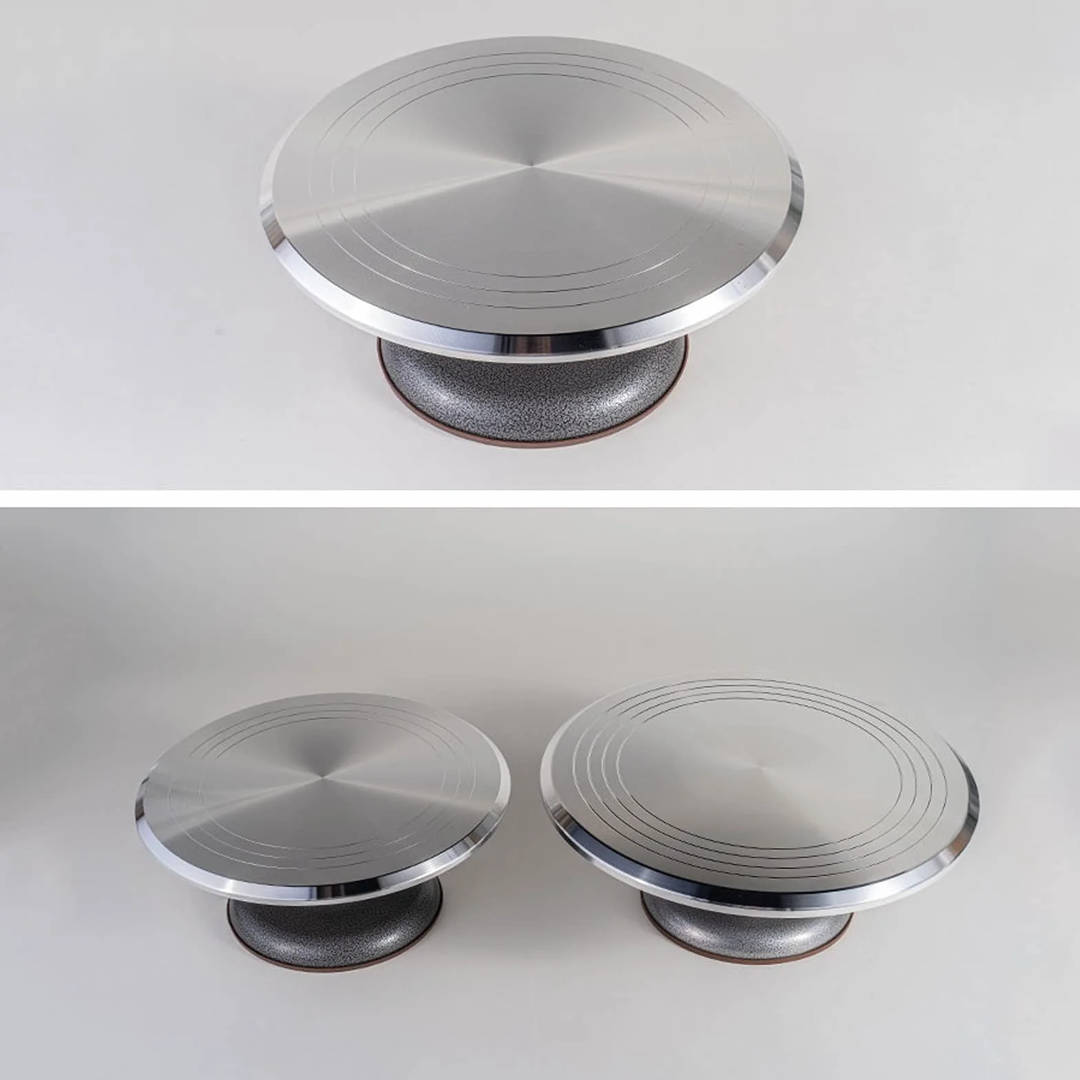 LIGUOYI Obrotowy stojak na tort obrotowy, obrotowy talerz do ciasta ze stopu aluminium, 25 cm 30,5 cm 35,5 cm okrągły gładki obrotowy talerz, silikonowa antypoślizgowa mata, trójsegmentowe koło skalowe, artykuły do pieczenia ciast
