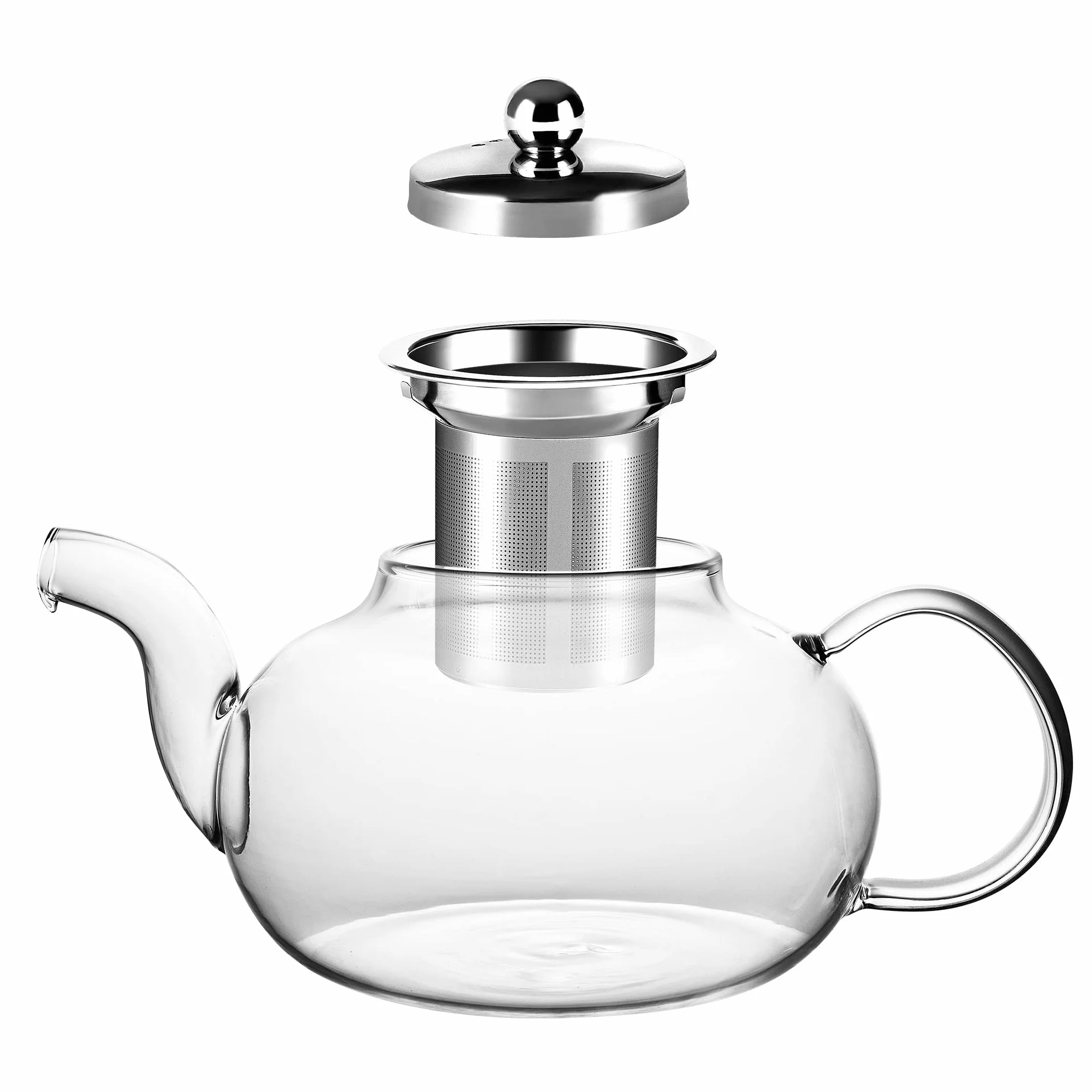 ADEL DREAM Szklany Dzbanek do Herbaty z Zaparzaczem, Czajnik z Sejfem, Kwitnące i Luźne Liście, Zestaw do Przygotowywania (1200 ml + Podgrzewacz)